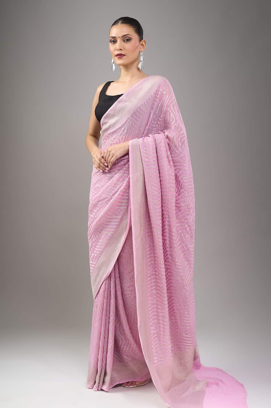 Mint N Oranges Lilac Pure Georgette Designer Saree 