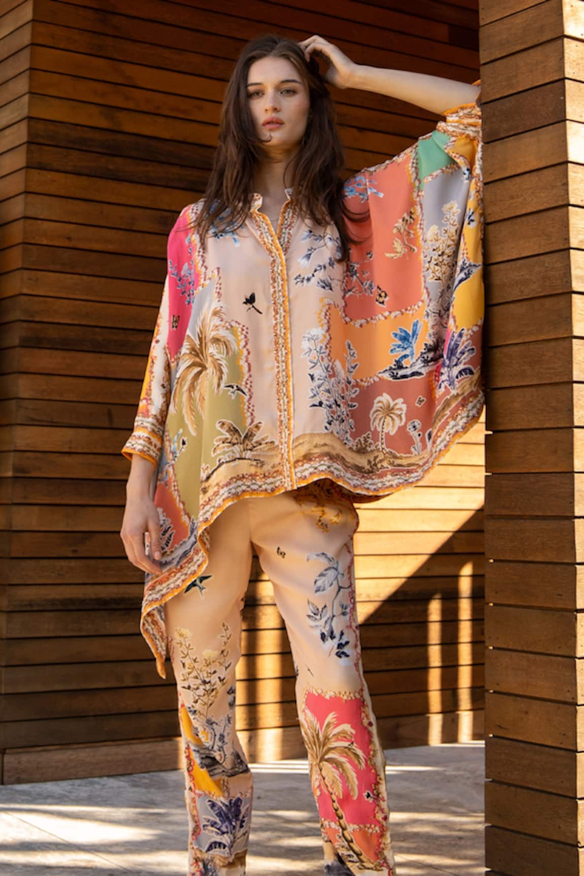 RANNA GILL Multi-Color Satin Blend Kaftan Set 