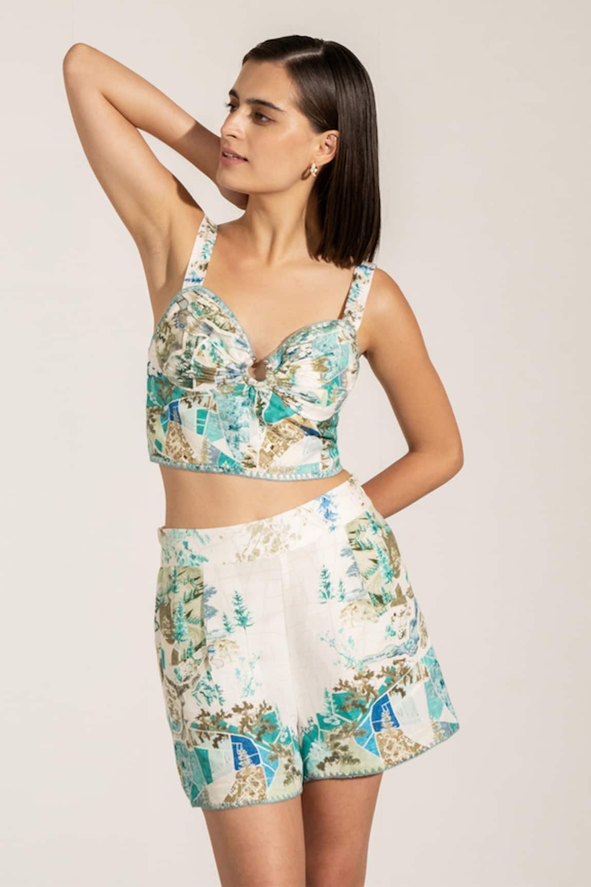 RANNA GILL Teal Globe Printed Bustier 