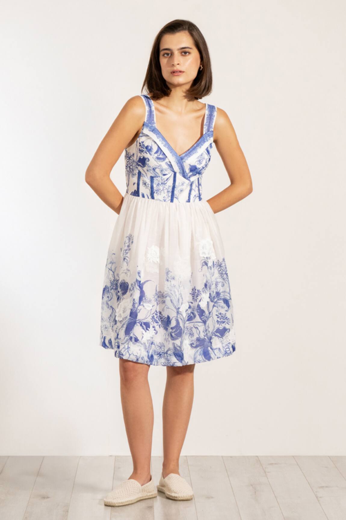 RANNA GILL Blue Floral Print Sundress 