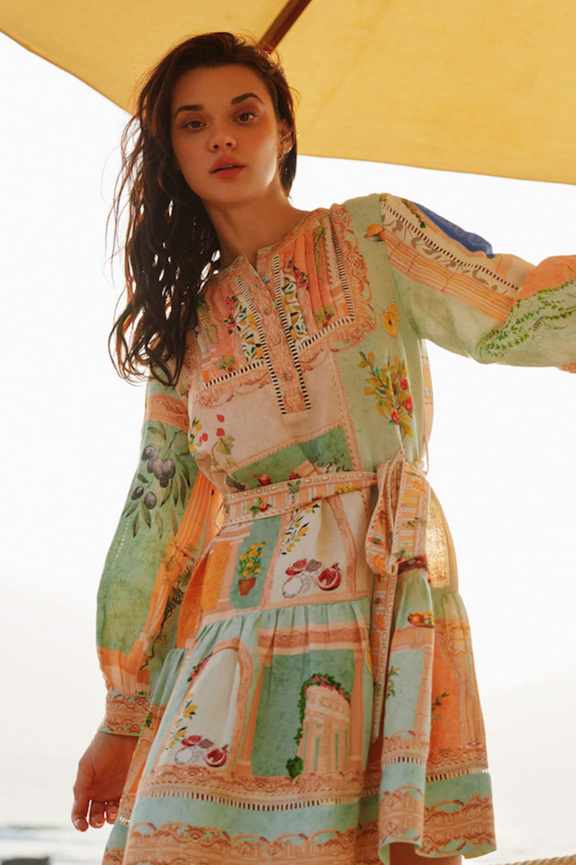 RANNA GILL Zaria Pleated Yoke Mini Dress 