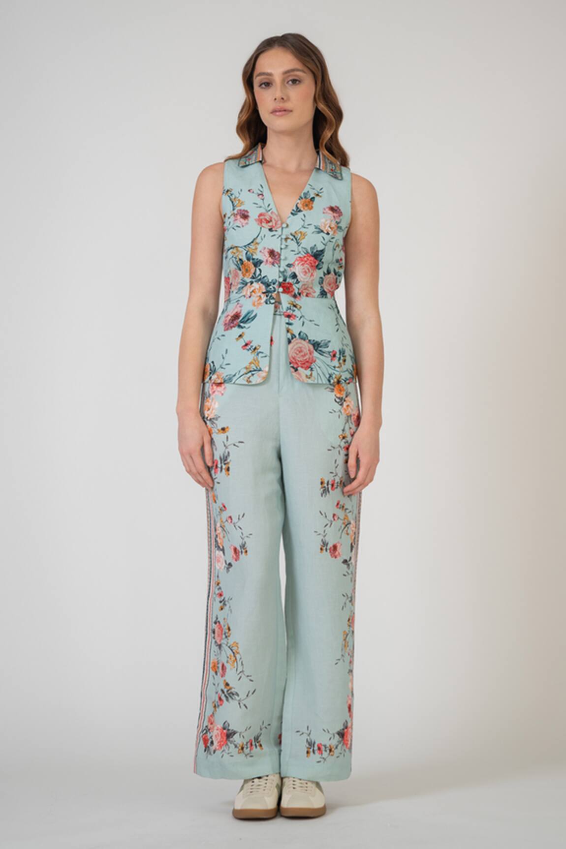 RANNA GILL Petra Collared Floral Waistcoat 