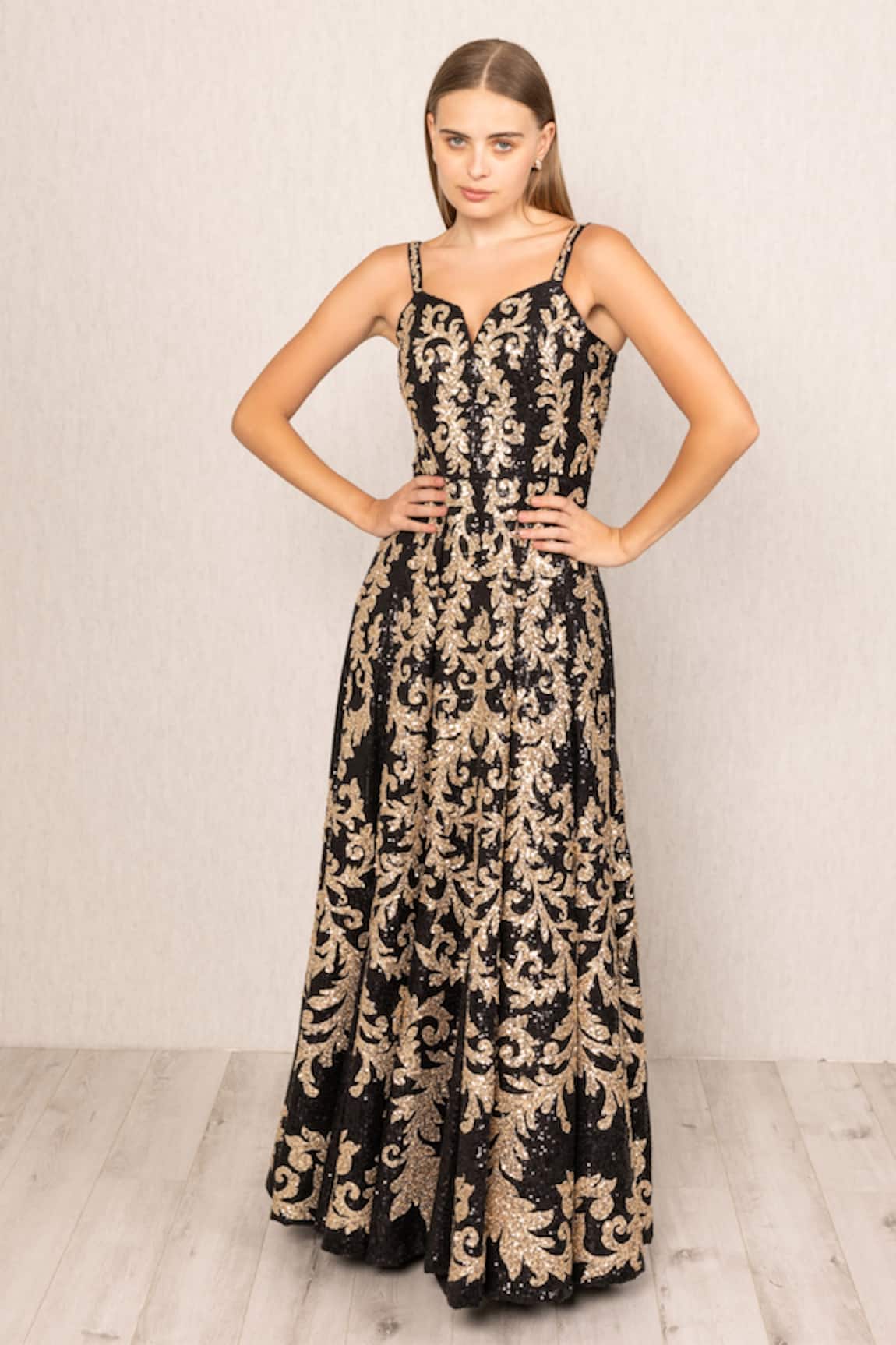 RANNA GILL Black Sequins Designer Eva Gown 