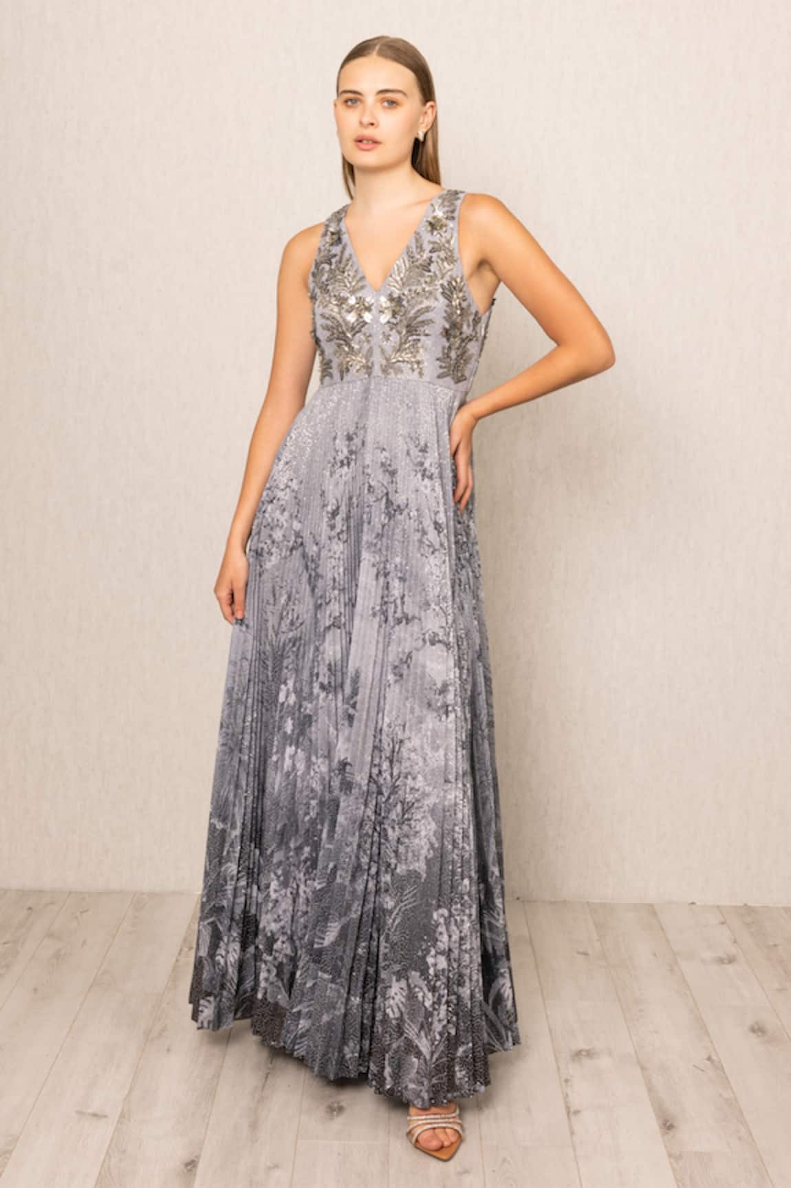 RANNA GILL Riva Pleated Gown 