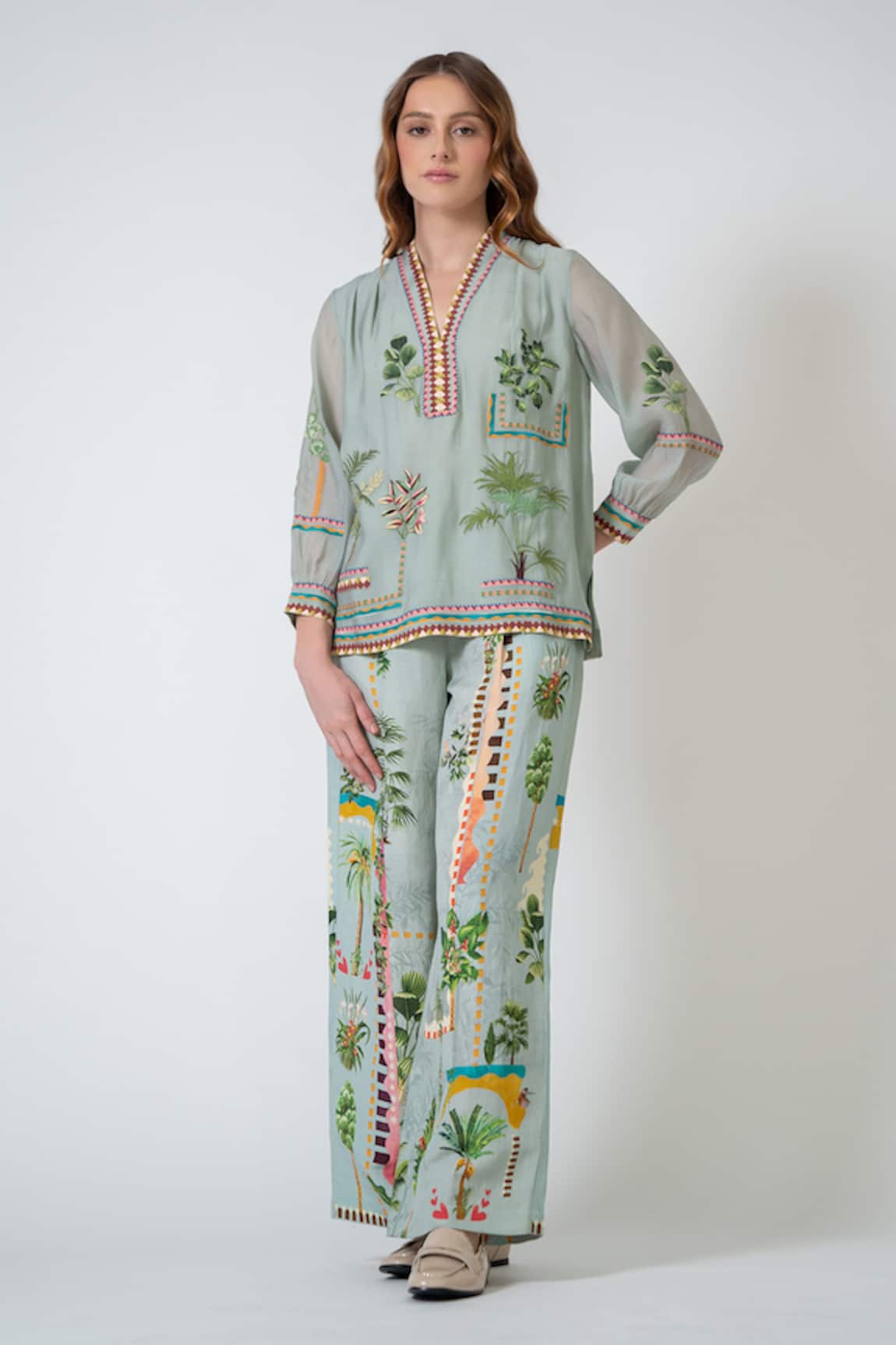 RANNA GILL Embroidered Green Selva Top 
