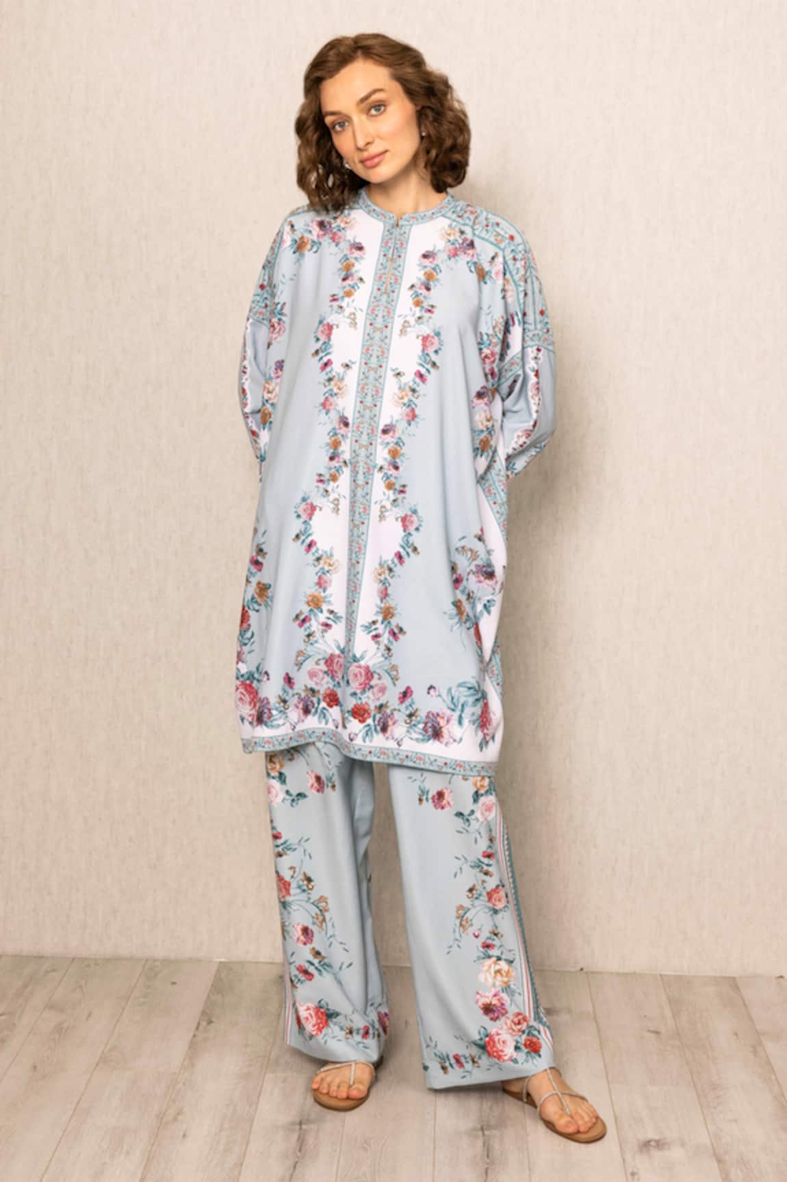 RANNA GILL Floral Print Sky Blue Tunic 