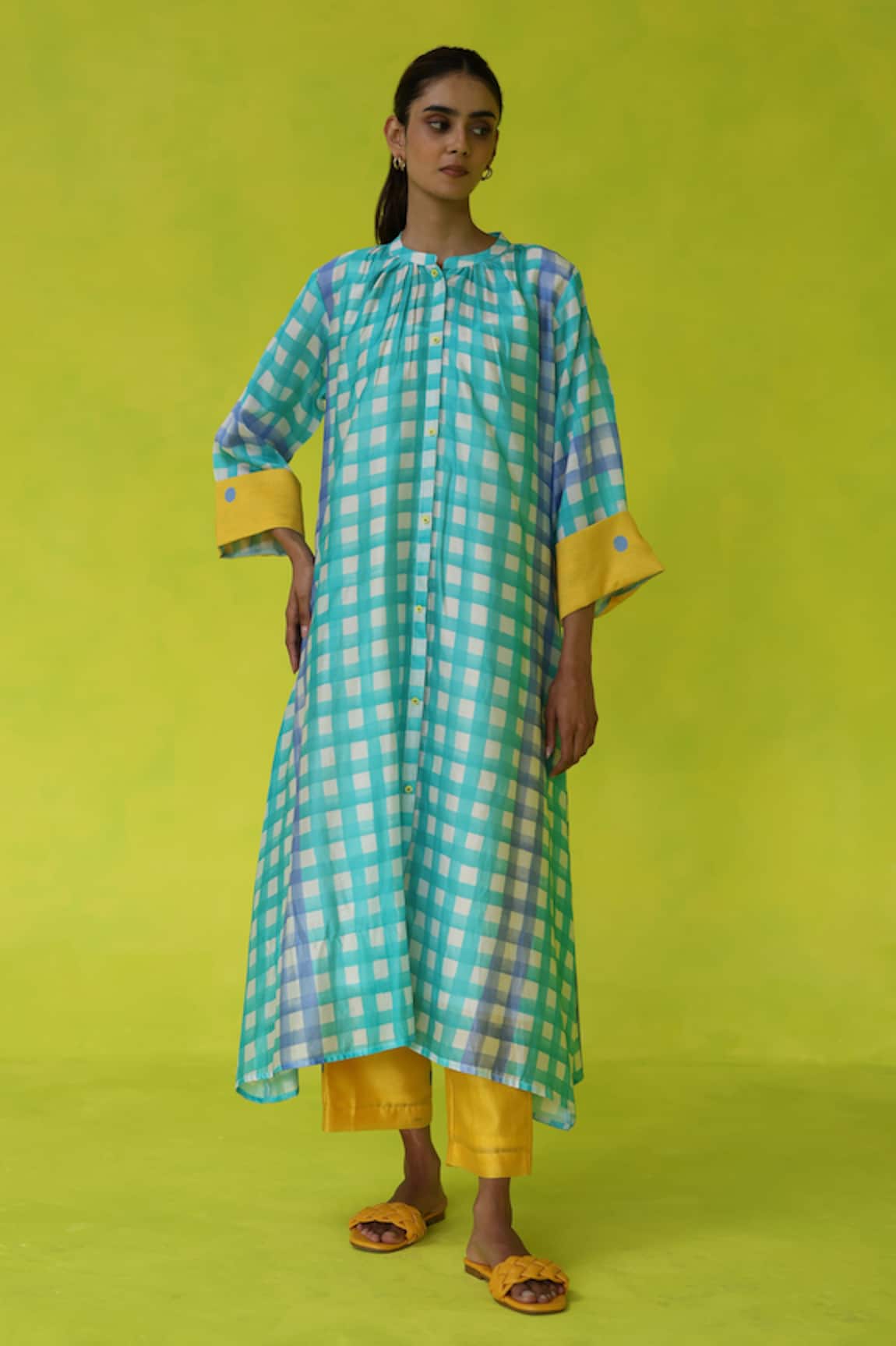 ROZA Aqua Checkered Kurta Set 