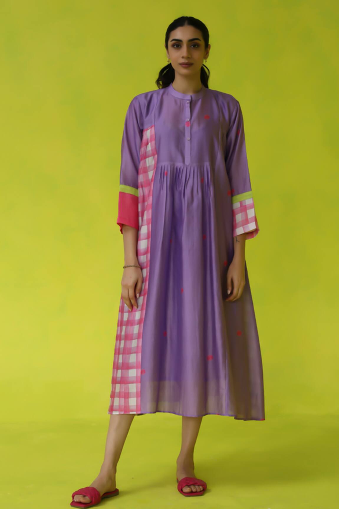 ROZA Purple Chanderi Midi Dress 