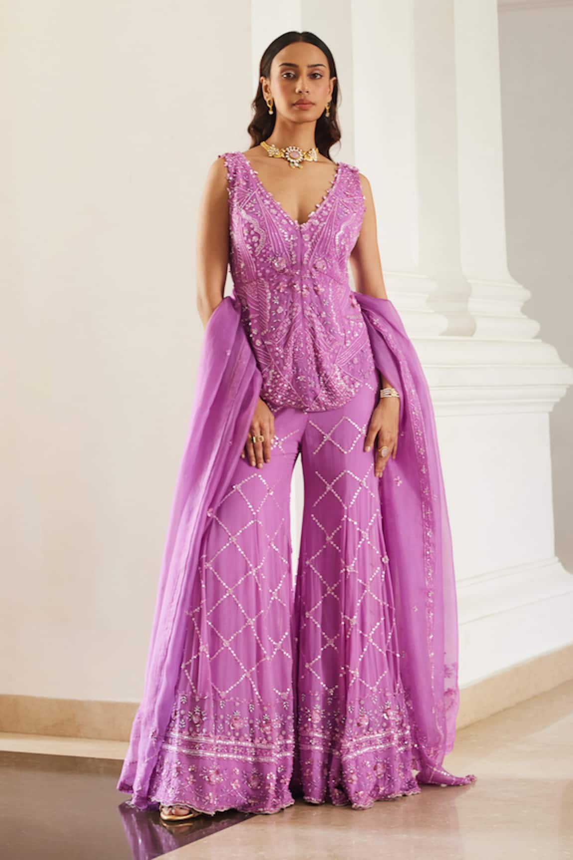 Label Sanya Gulati Bubblegum Pink Embellished Kurta Set 