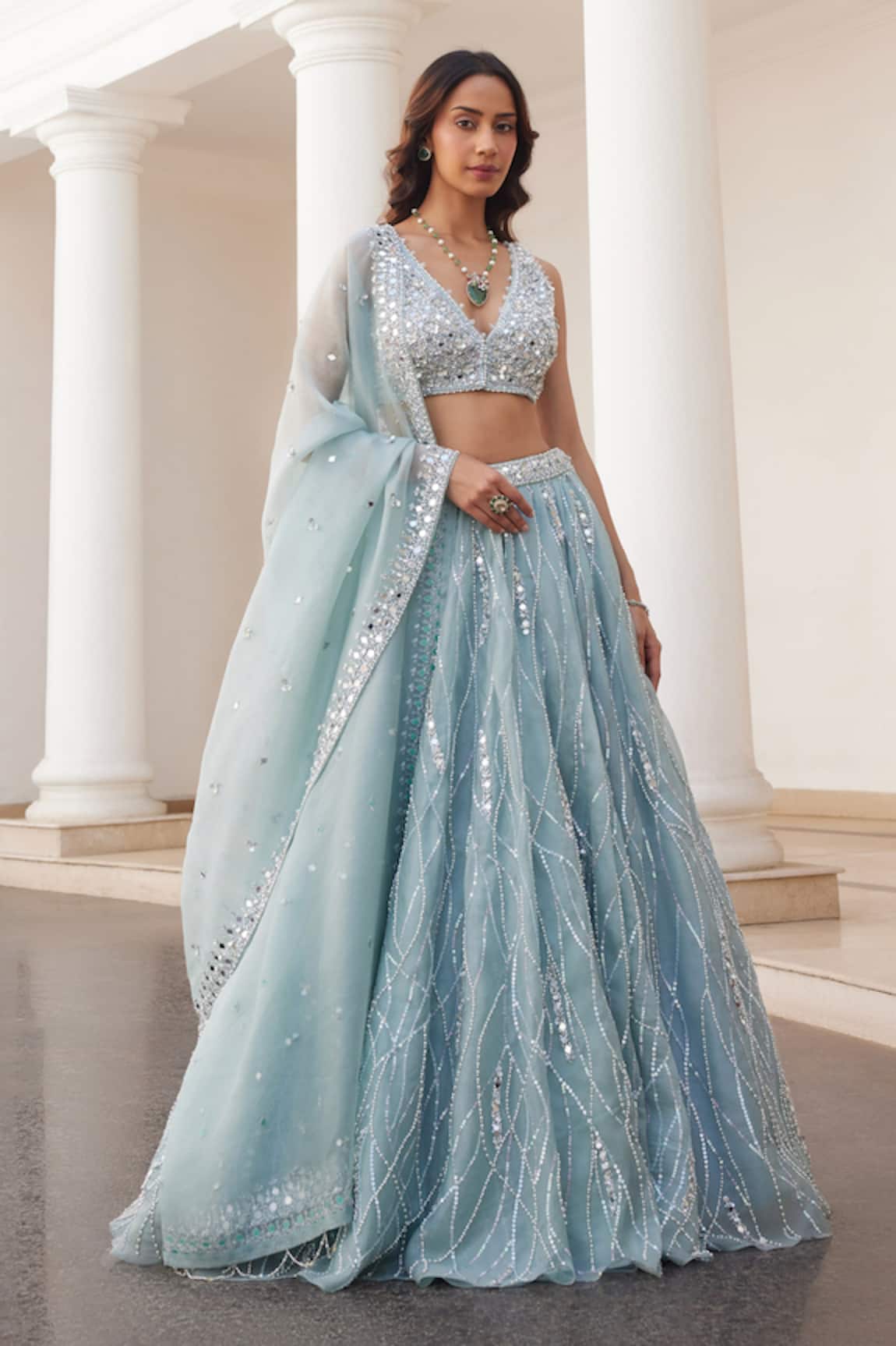 Label Sanya Gulati Designer Powder Blue Lehenga Set 