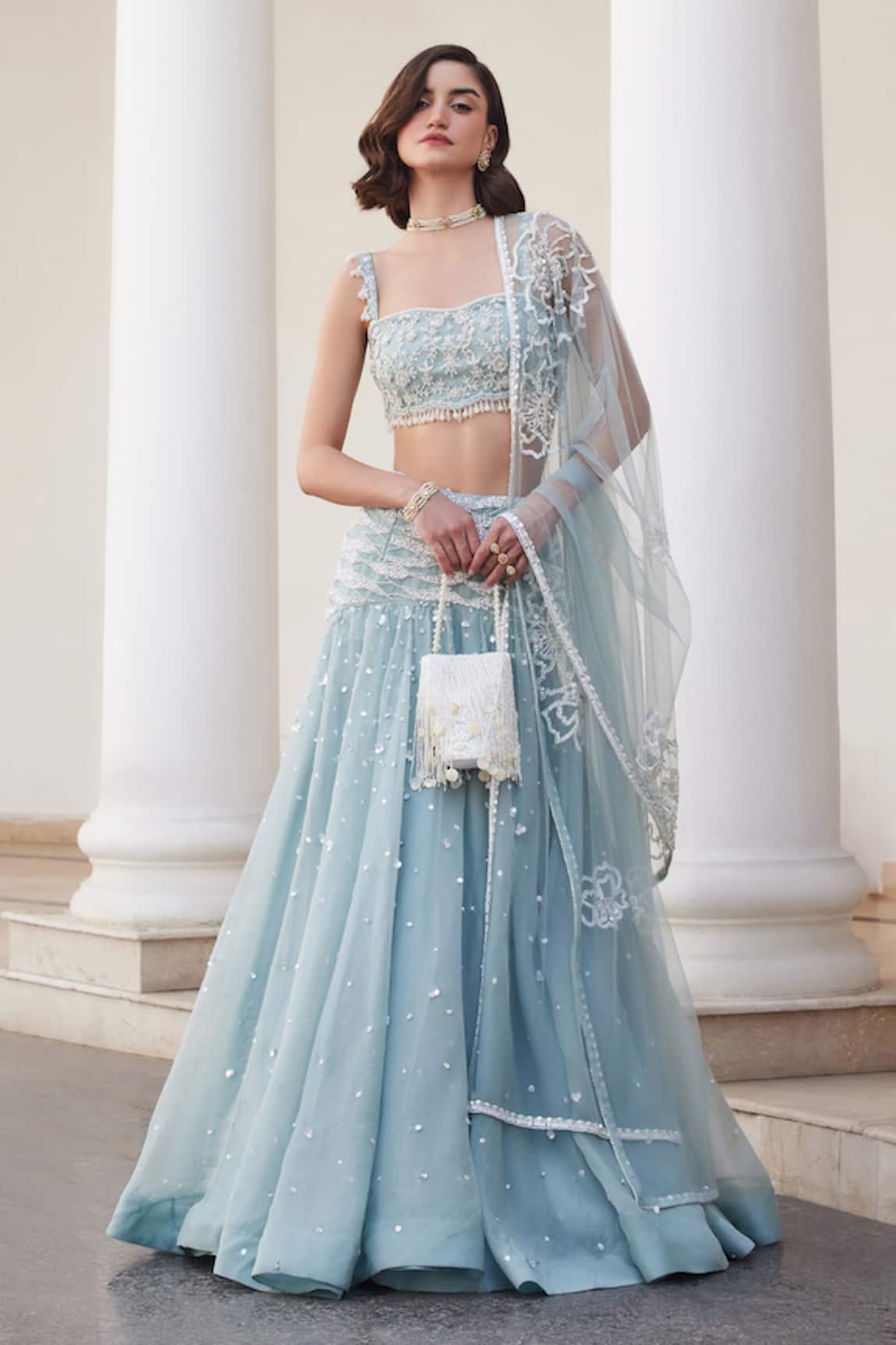 Label Sanya Gulati Powder Blue Embellished Lehenga Set 