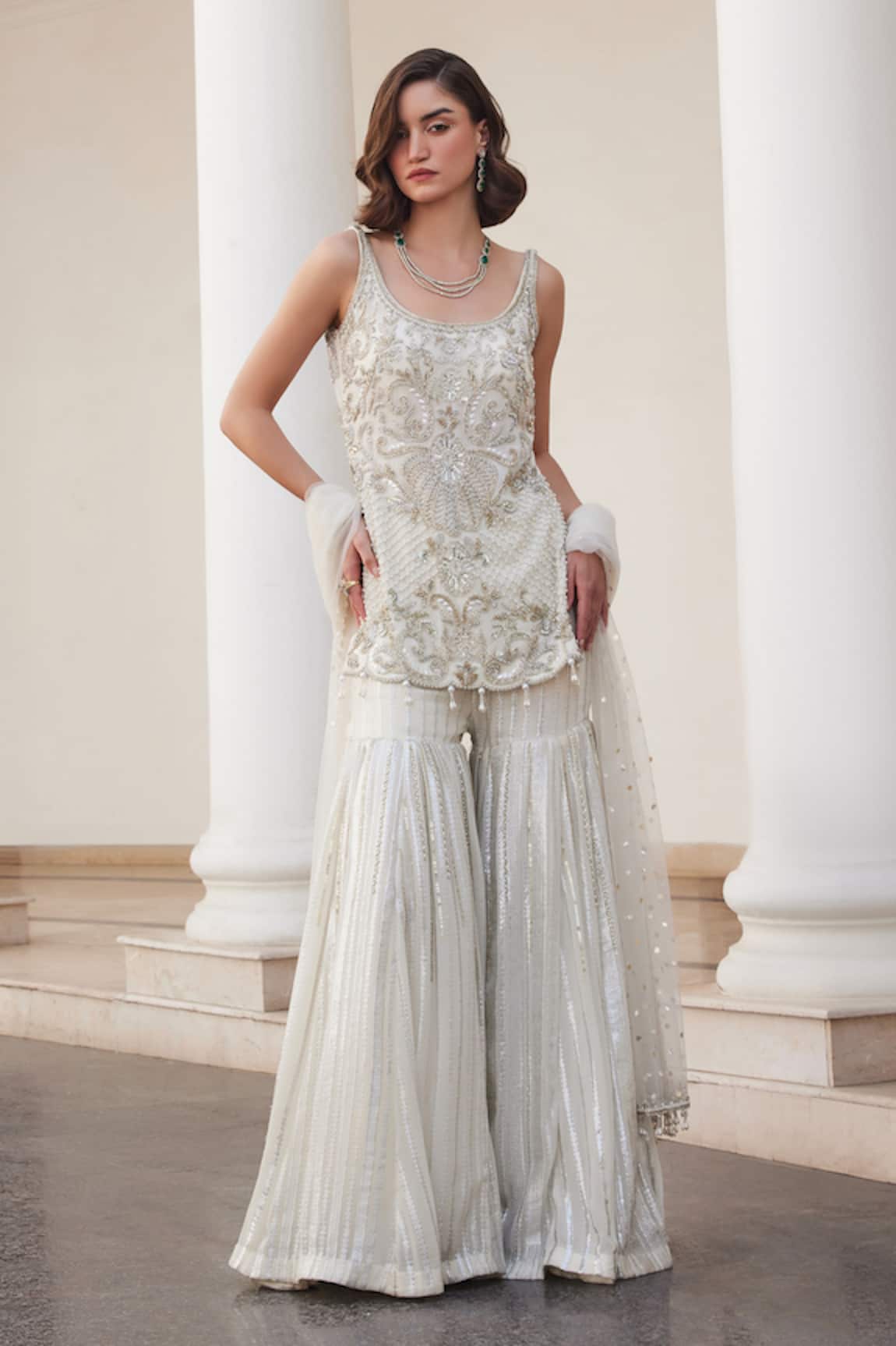 Label Sanya Gulati Designer Pearl White Kurta Set 