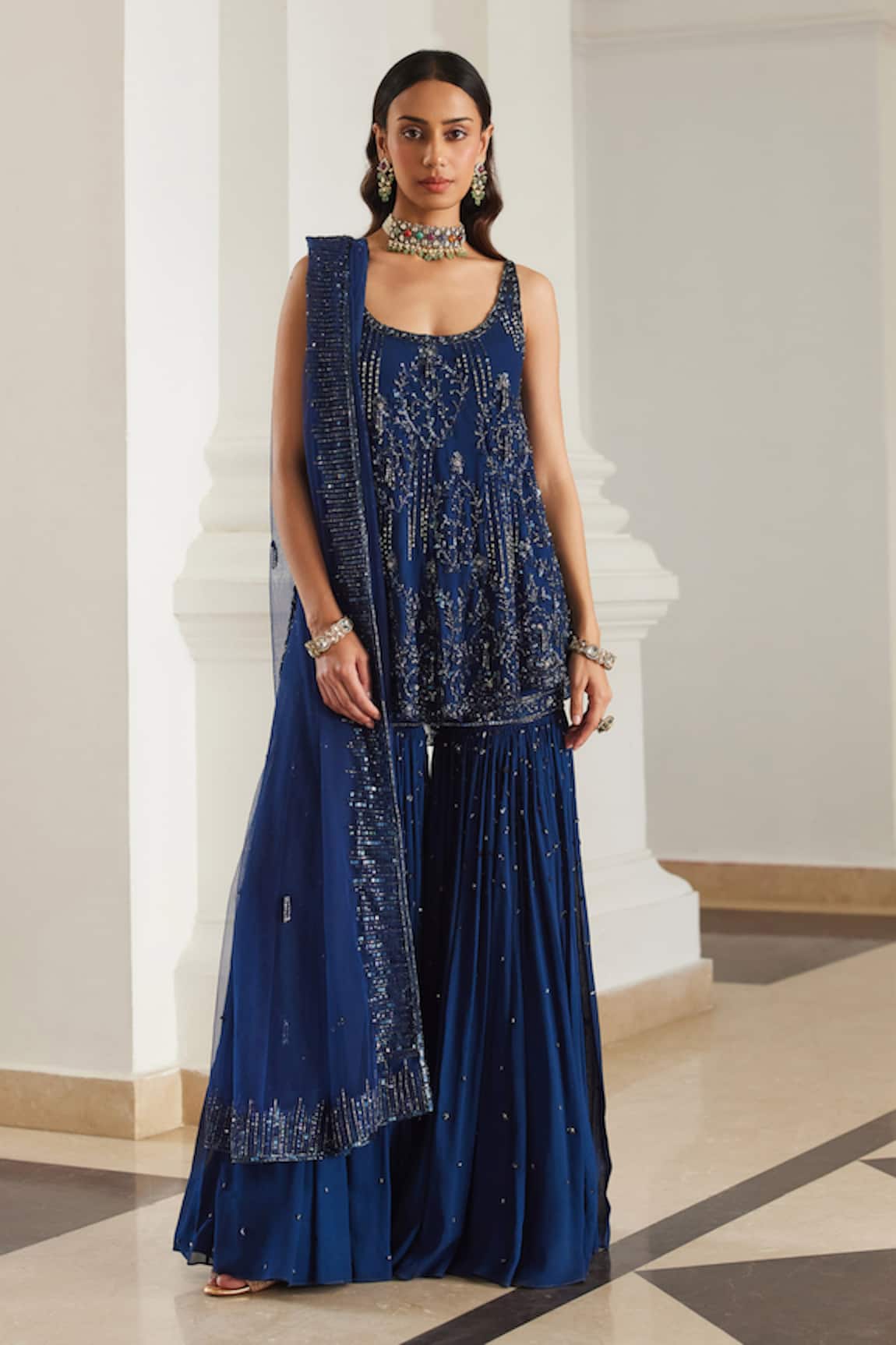 Label Sanya Gulati Teal Blue Embellished Kurta Set 