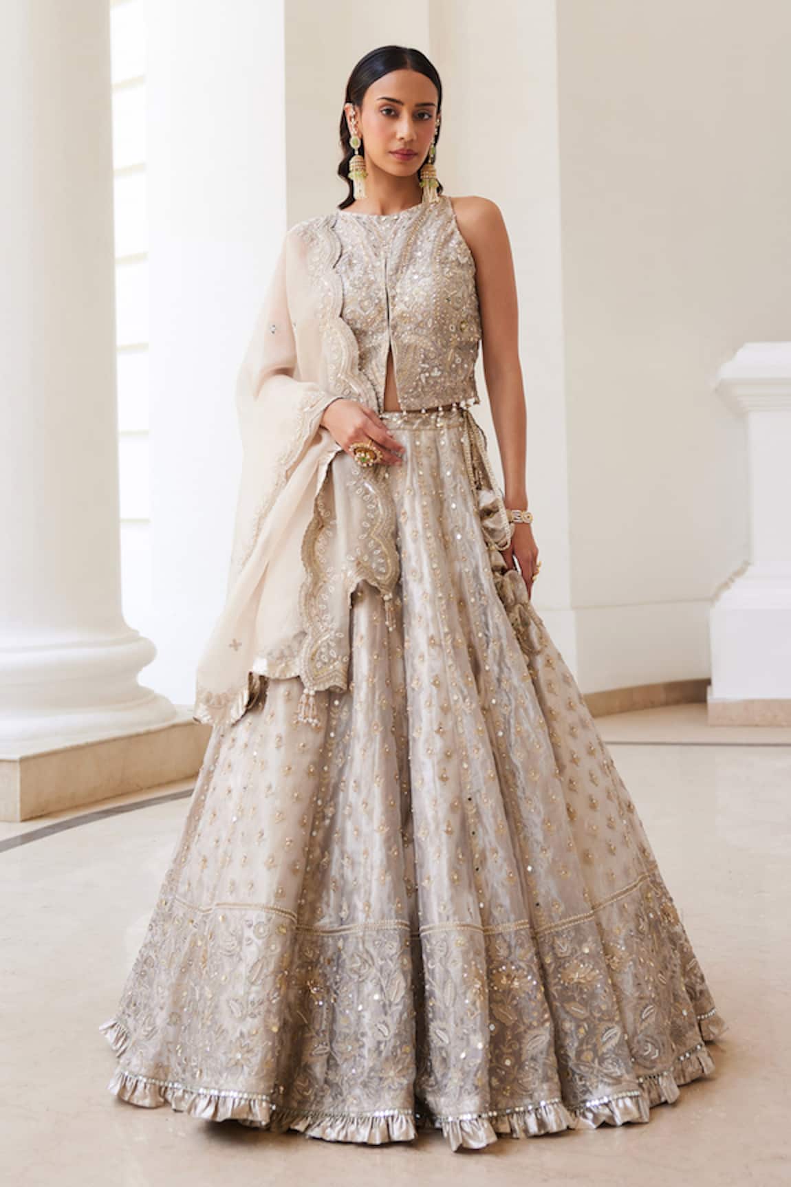 Label Sanya Gulati Ivory Gold Zari Embellished Lehenga Set 