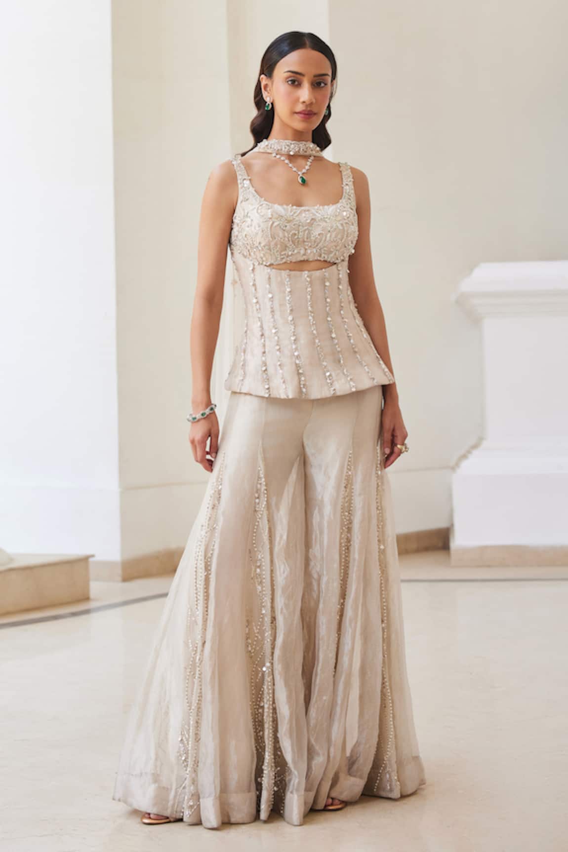 Label Sanya Gulati Ivory Gold Embellished Kurta Set 