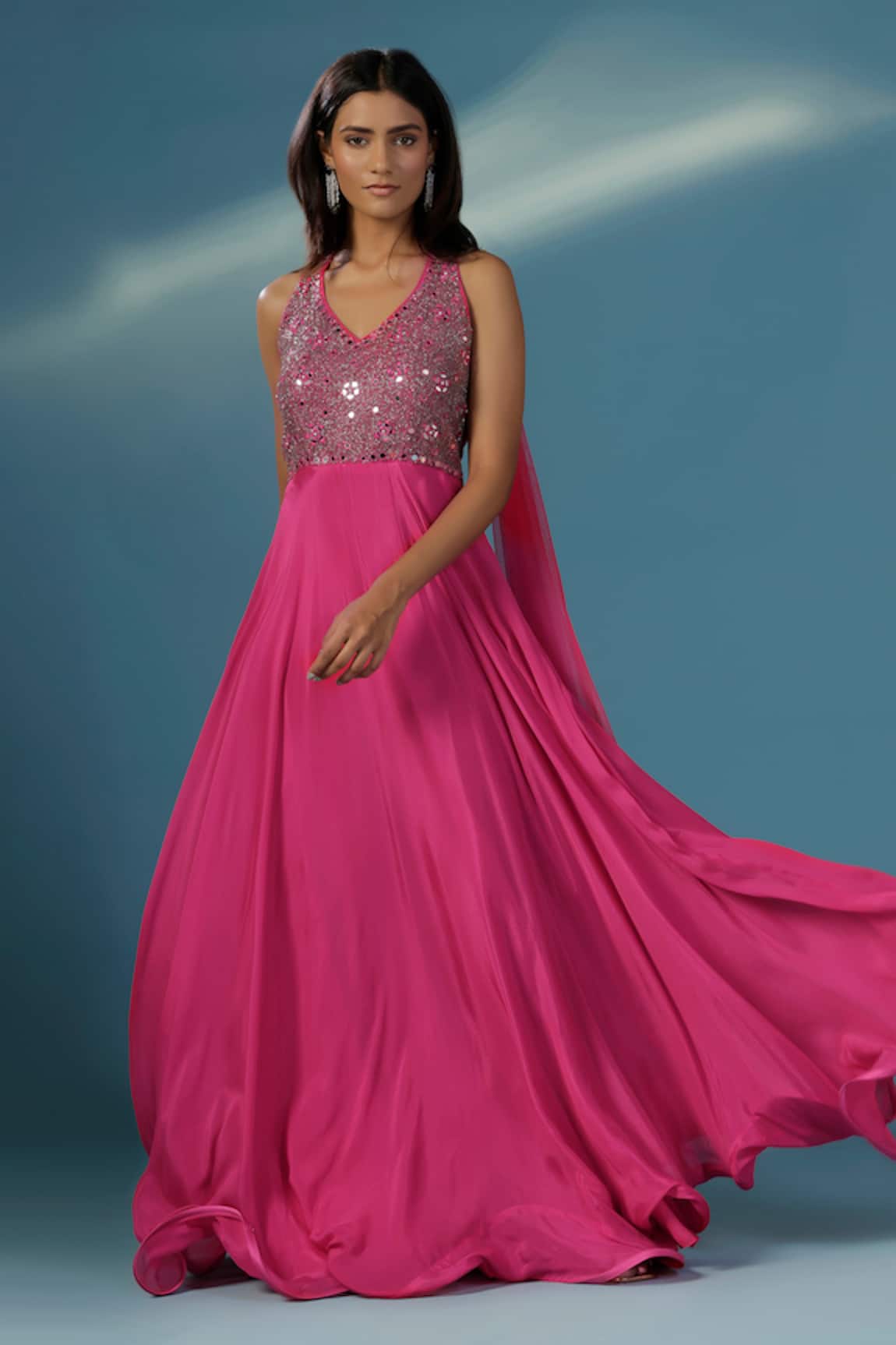 Two Sisters By Gyans Designer Pink Chinon Gown 