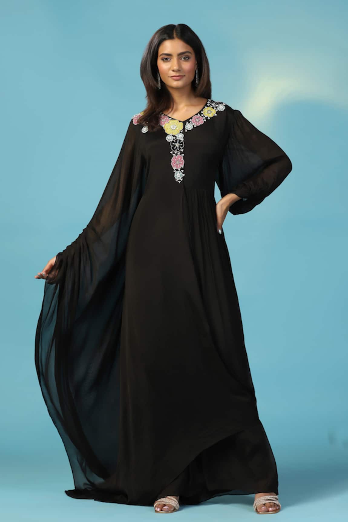 Two Sisters By Gyans Black Chiffon Designer Gown 
