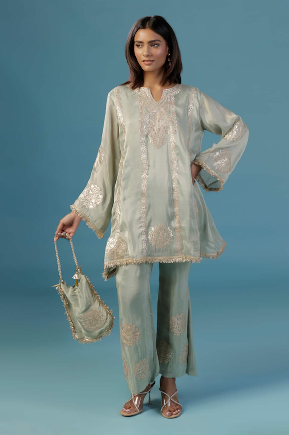 Two Sisters By Gyans Embroidered Green Kurta Set 