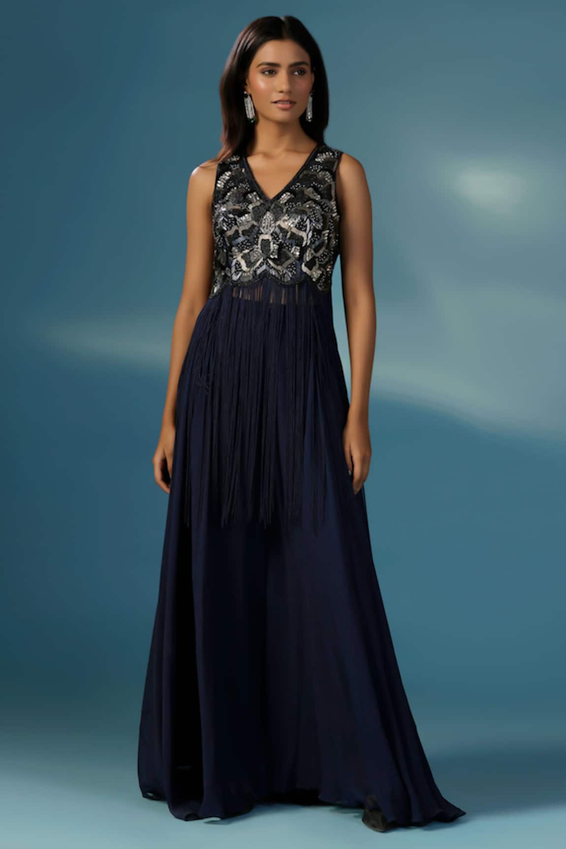 Two Sisters By Gyans Navy Blue Georgette Kurta Sharara Set 
