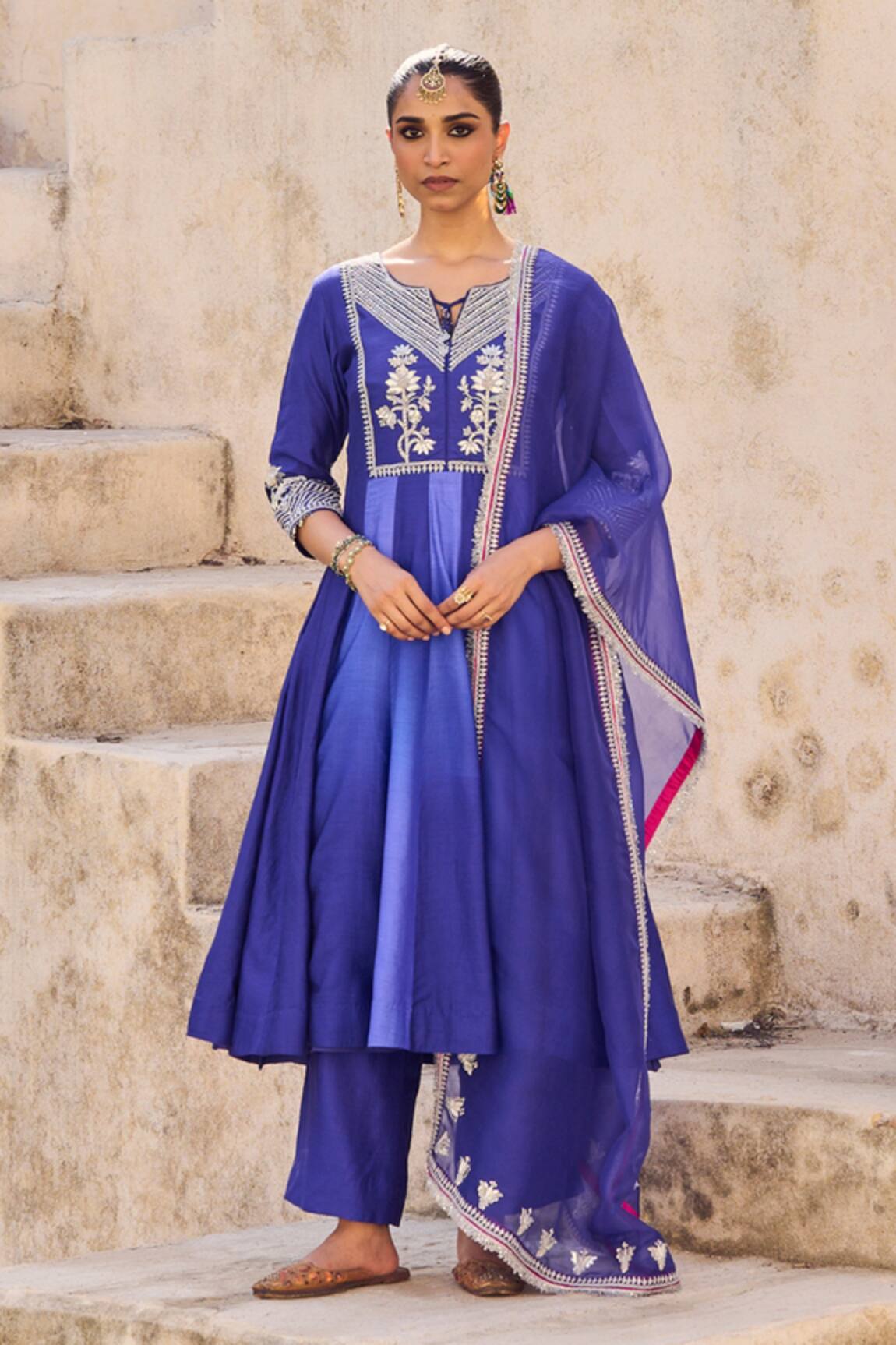 Vinita Bhansali Neela Phool Anarkali Set 