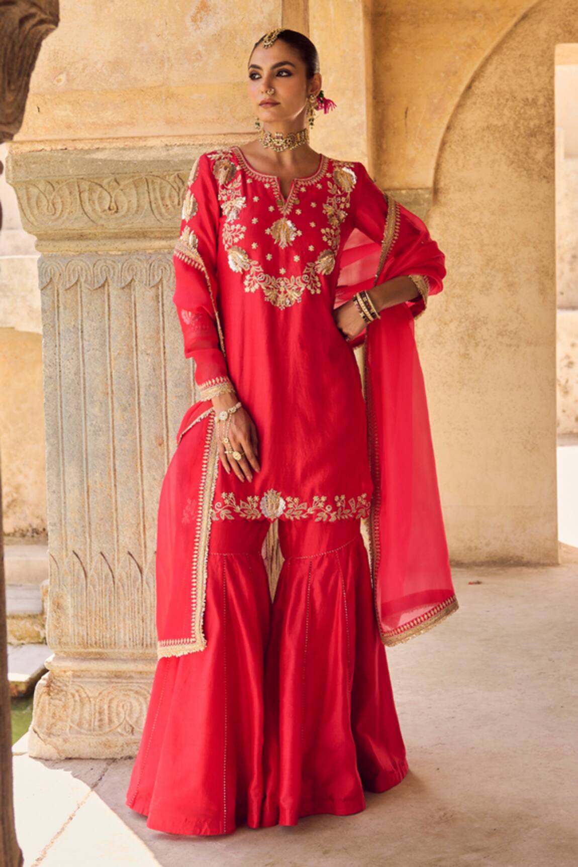 Vinita Bhansali Sindoori Silk Kurta Sharara Set 