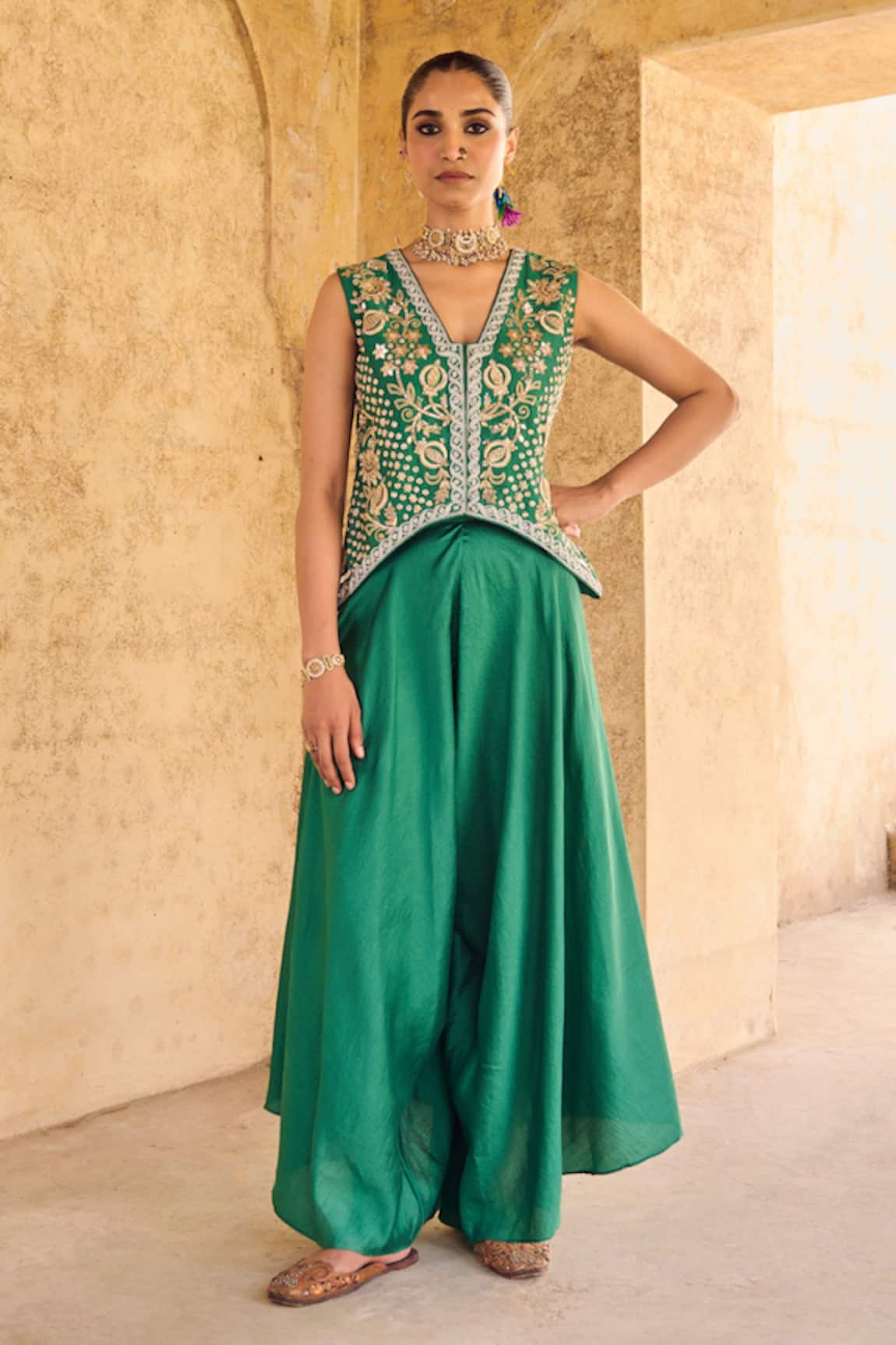 Vinita Bhansali Vanhi Green Waist Coat Set 