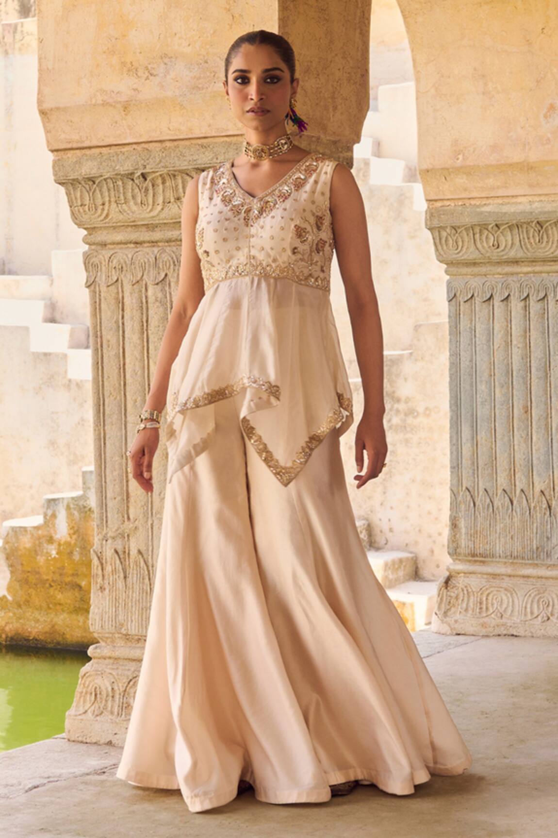 Vinita Bhansali Cream Silk Mahira Sharara Set 