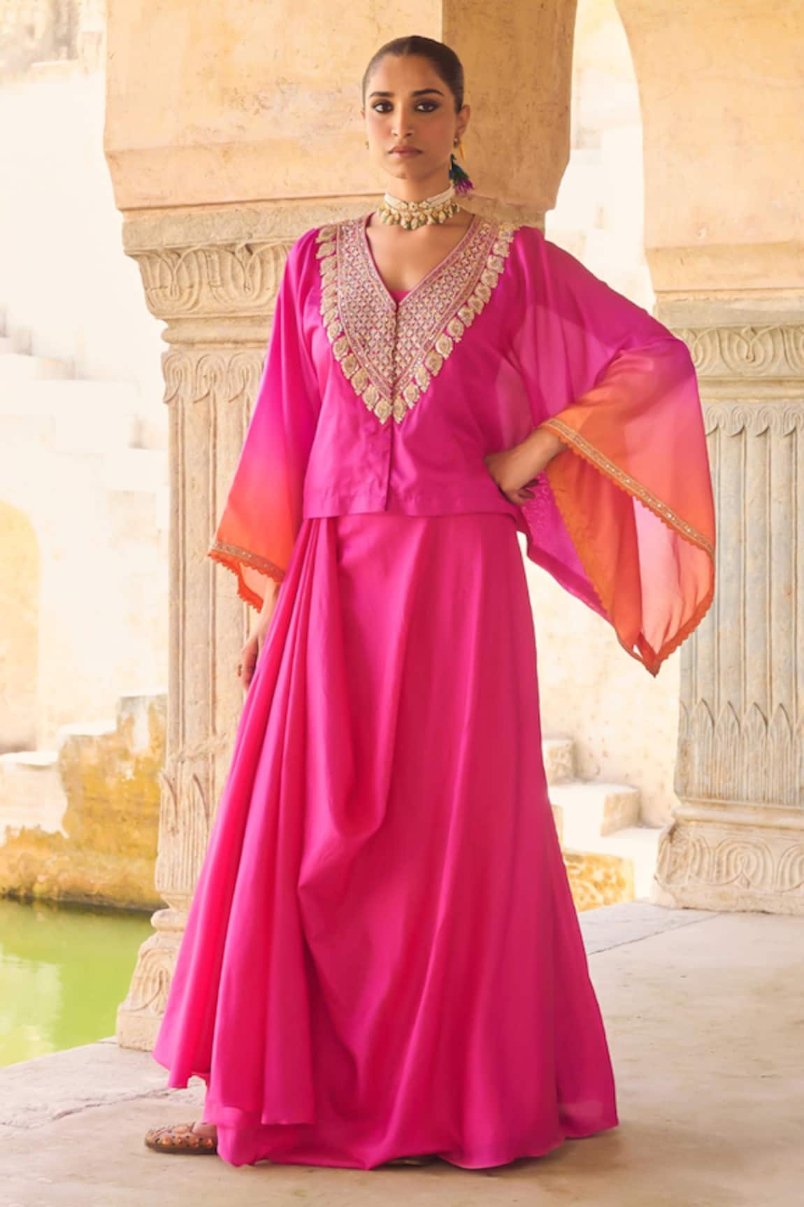 Vinita Bhansali Raani Kaftan & Draped Skirt Set 