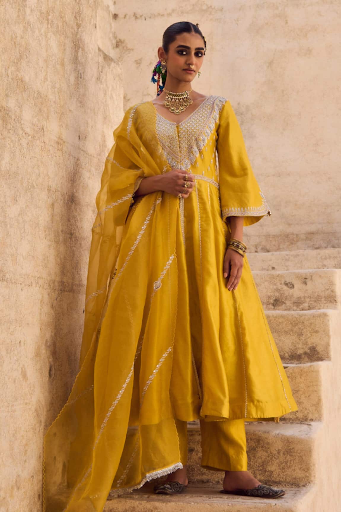 Vinita Bhansali Noorani Yellow Anarkali Set 
