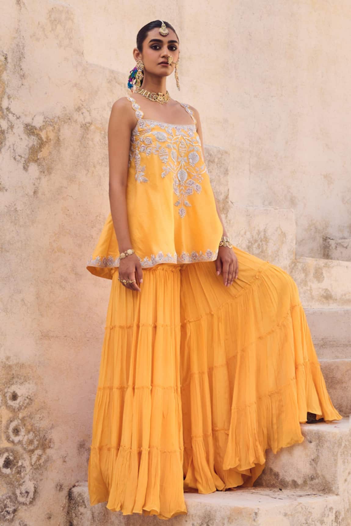 Vinita Bhansali Yellow Silk Gharara Set 