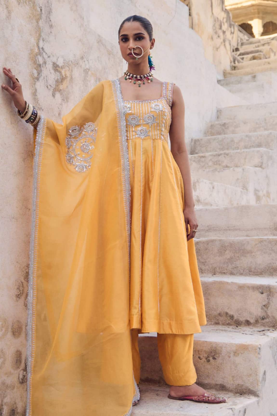 Vinita Bhansali Aashni Yellow Anarkali Set 
