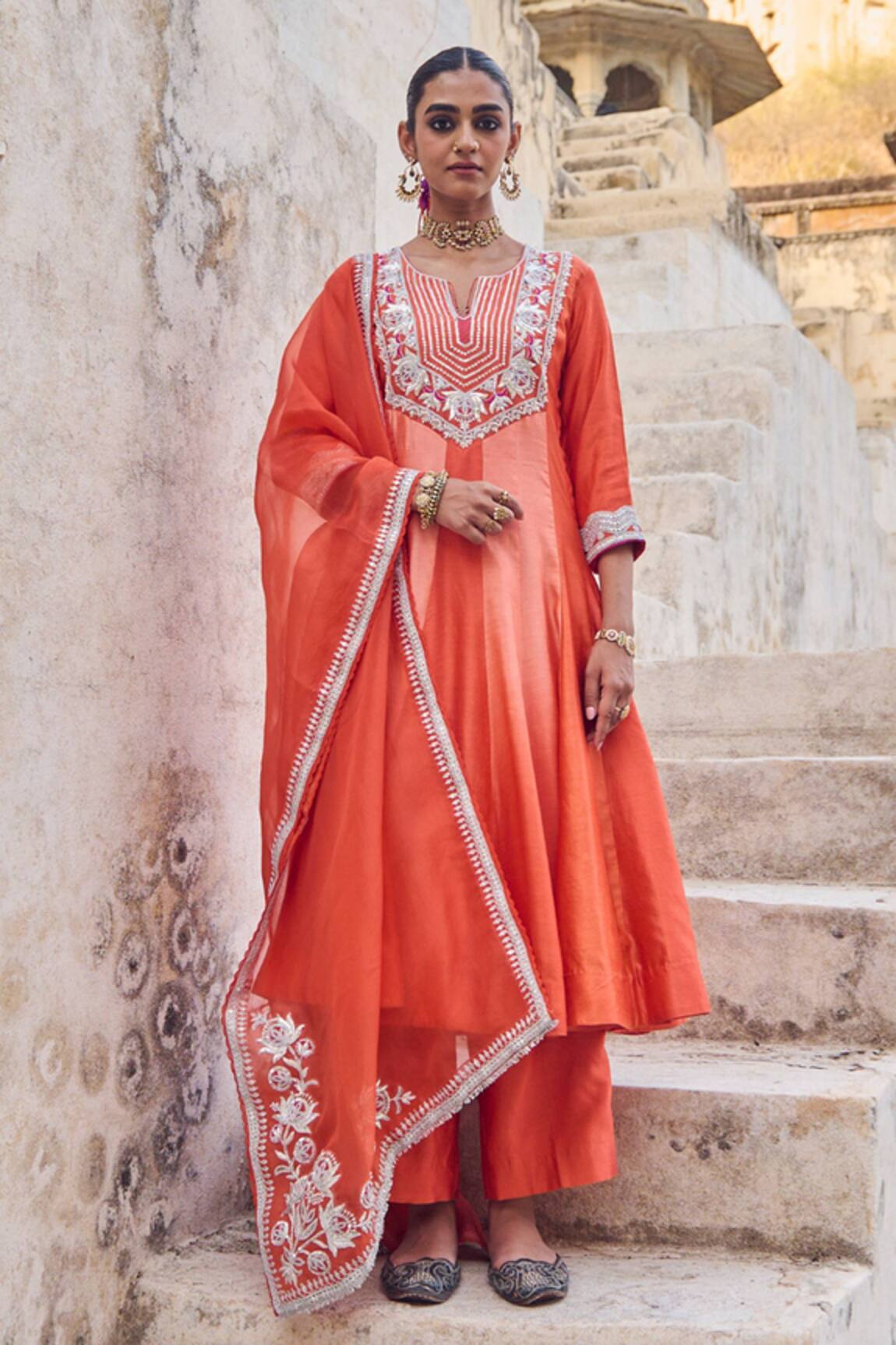 Vinita Bhansali Saanjh Kamal Orange Anarkali Set 