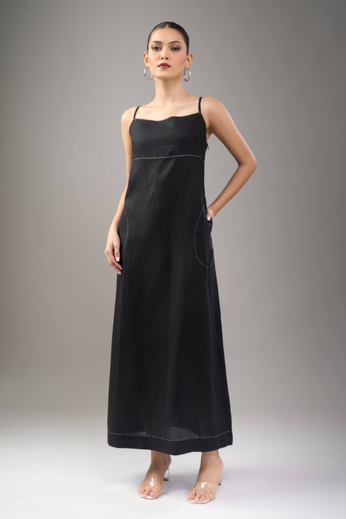 Divyam Mehta Coal Linen Midi Dress 