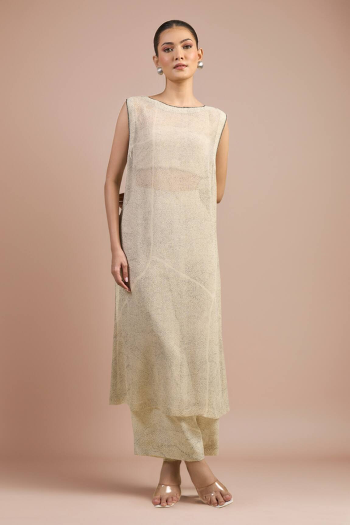 Divyam Mehta Cream Chiffon Straight Kurta Set 