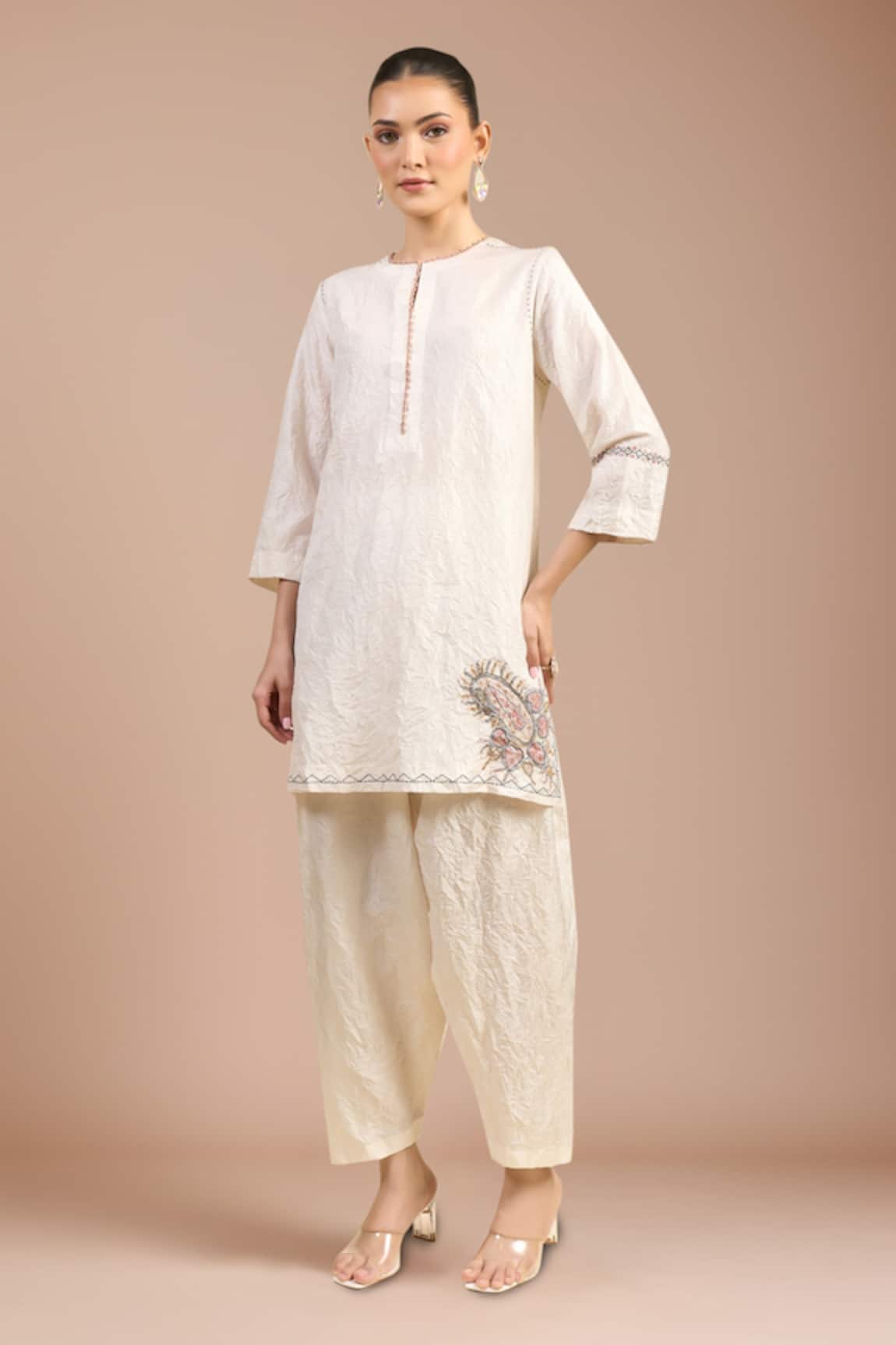 Divyam Mehta Embroidered Cream Straight Kurta Set 