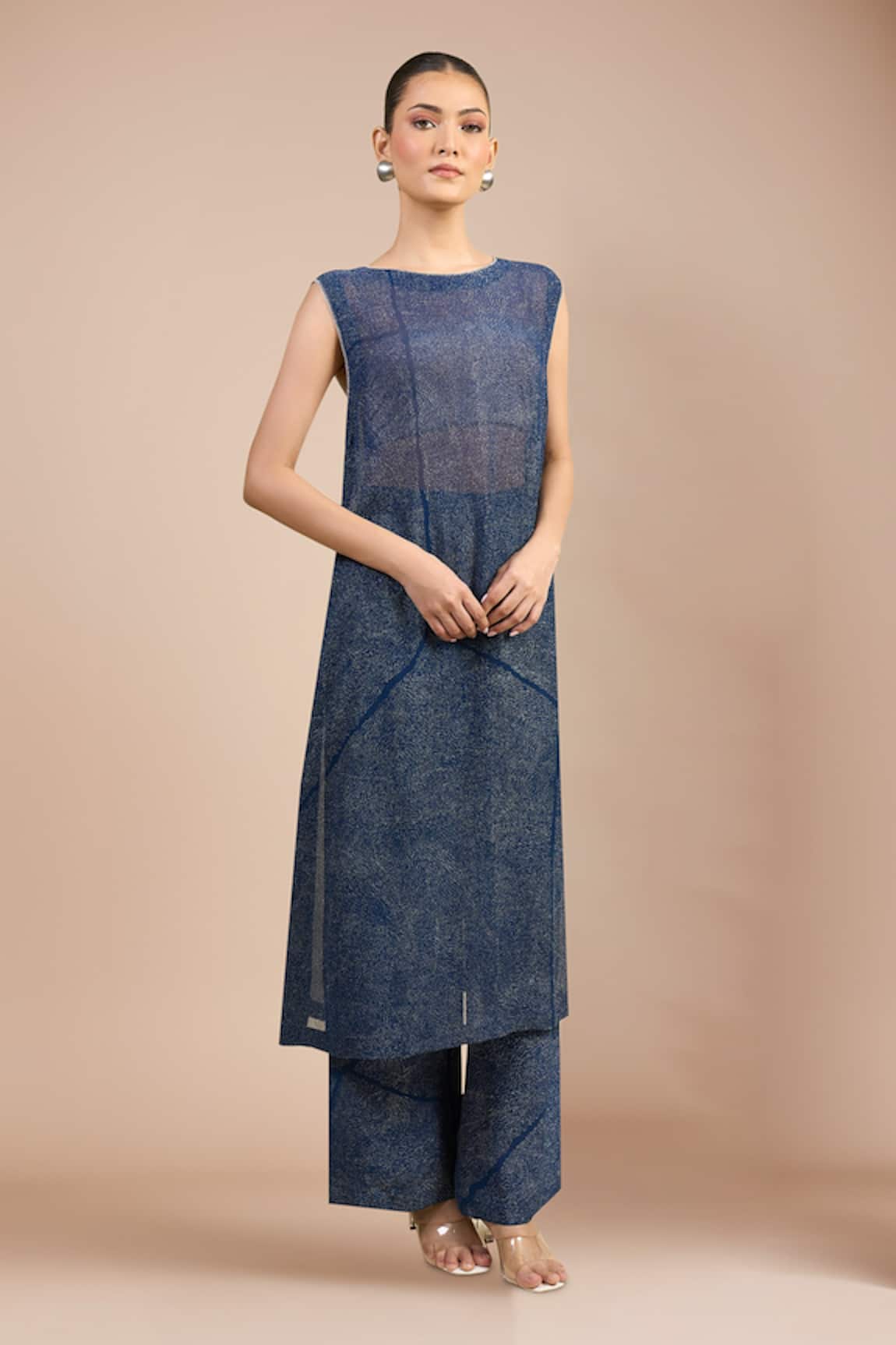Divyam Mehta Blue Chiffon Straight Kurta Set 