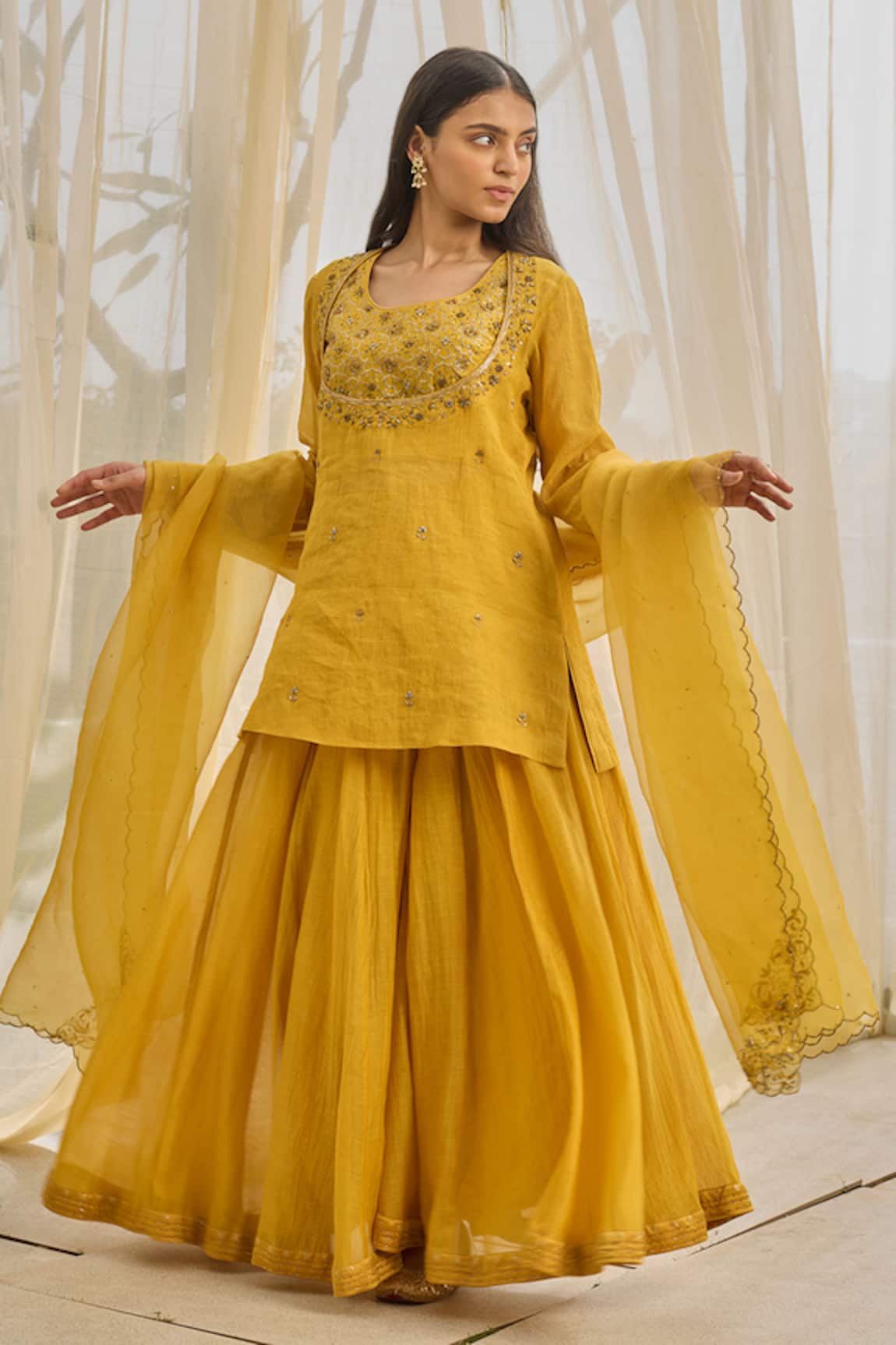 Rhua Mustard Yellow Embroidered Kurta Set 