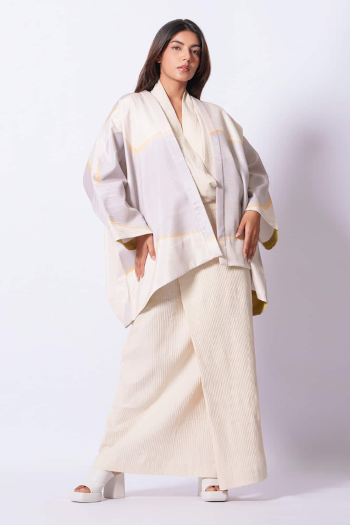 Stoique Ivory Crepe Designer Kimono 