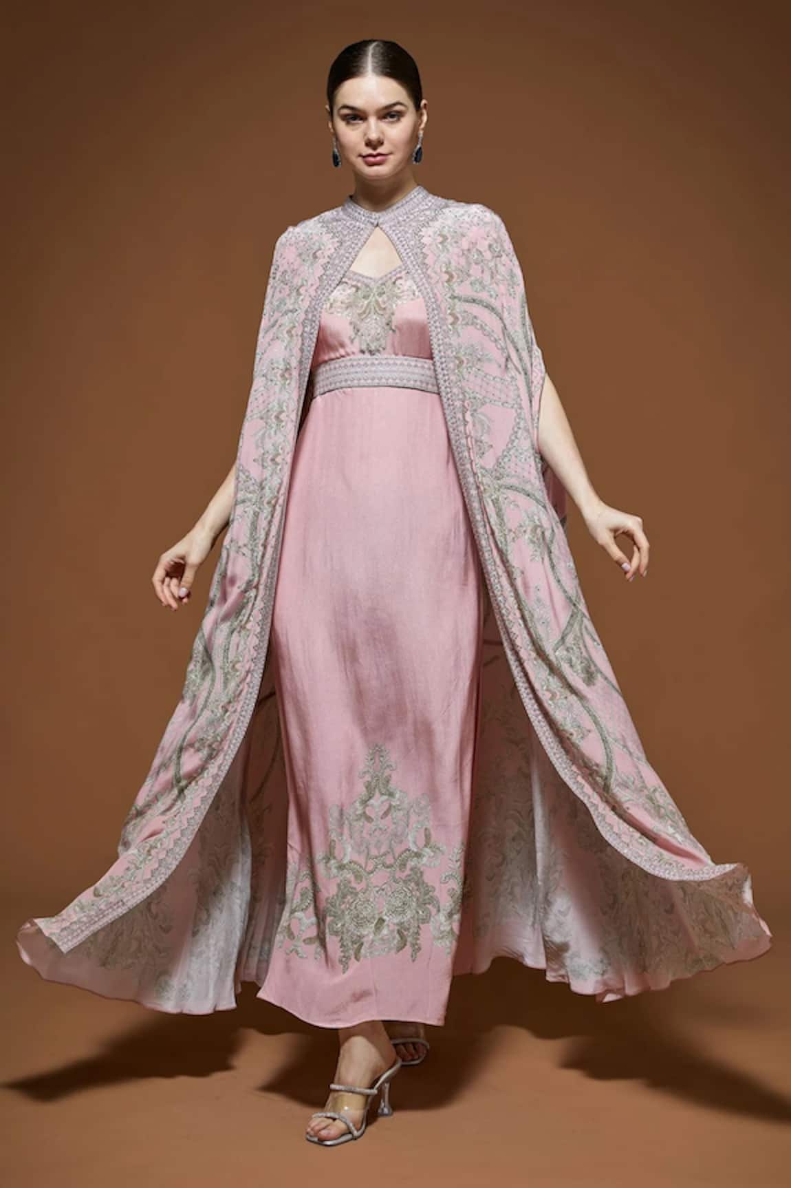 NIRRAAMYAA Designer Embroidered Cape & Gown Set 