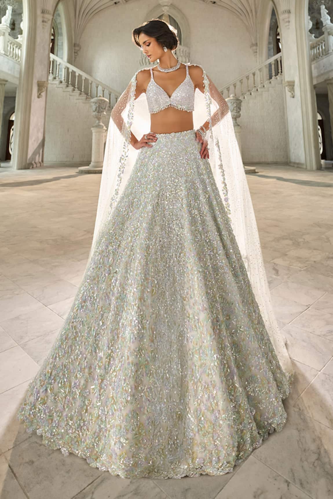 Seema Gujral Ivory Sequin Lehenga Set 