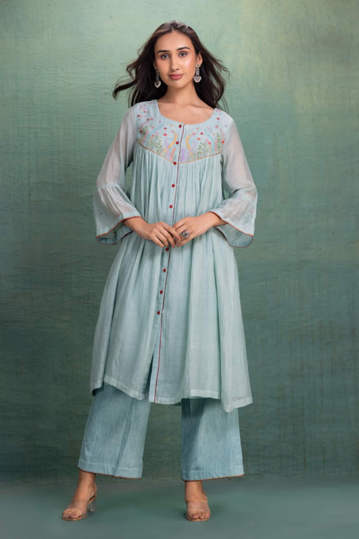 Kahani Lush Blue Machine Embroidery Kurta Set 
