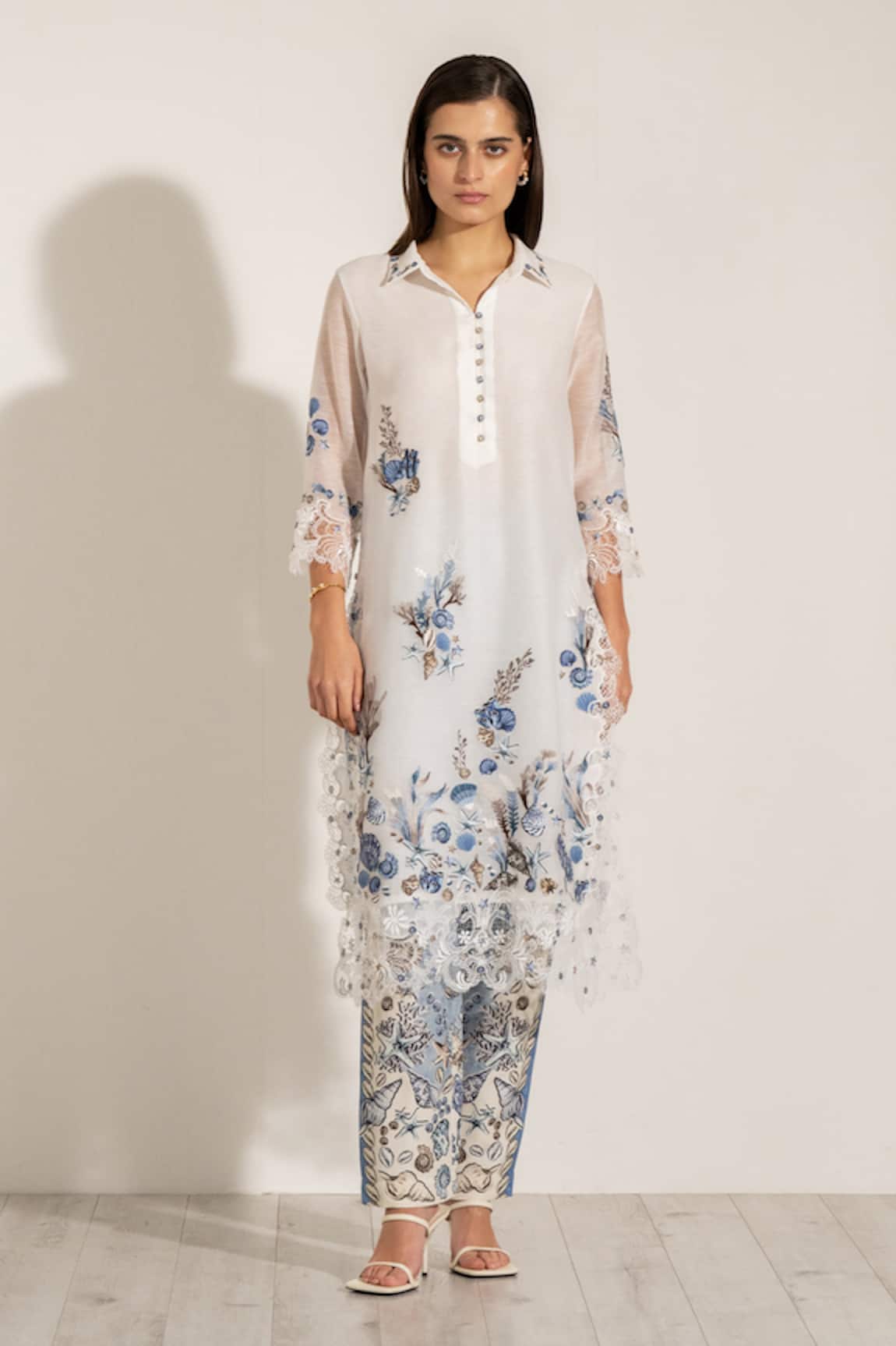 RANNA GILL Clara White Floral Embroidered Kurta 