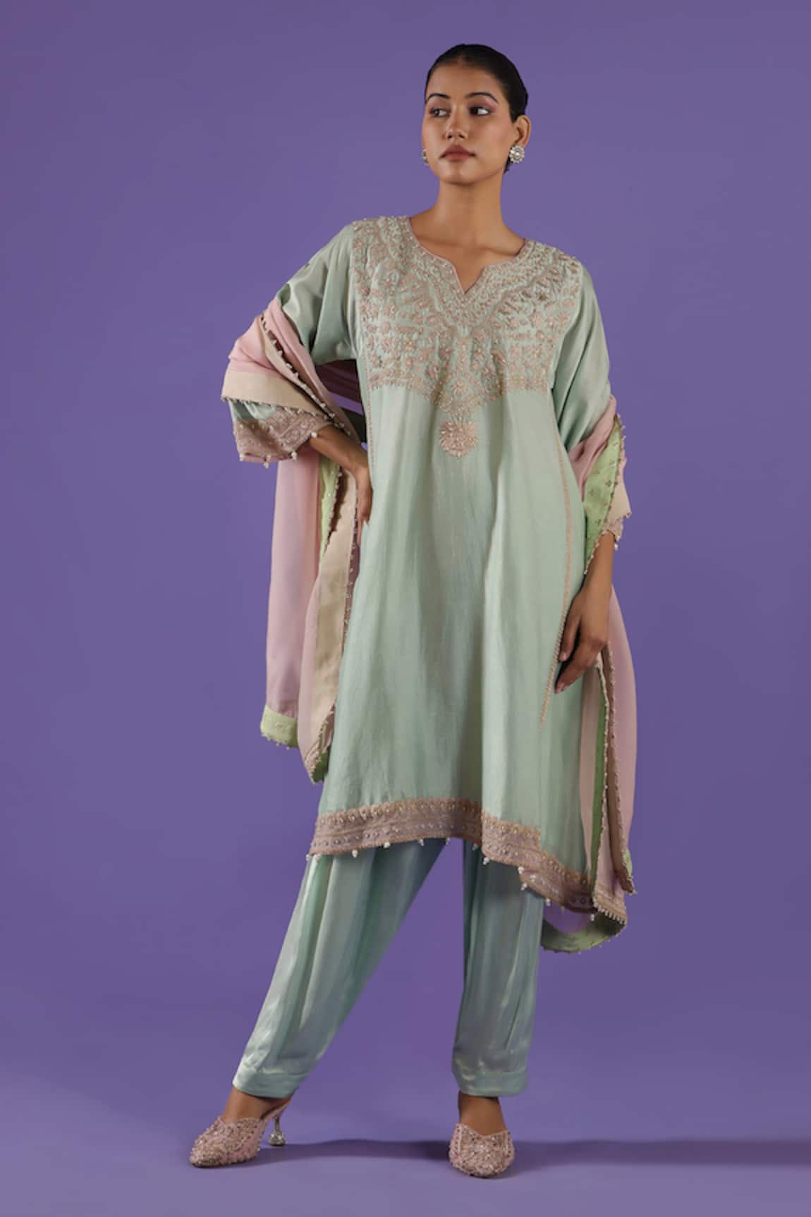 LABEL RADINI Pastel Blue Chanderi Kurta Set 