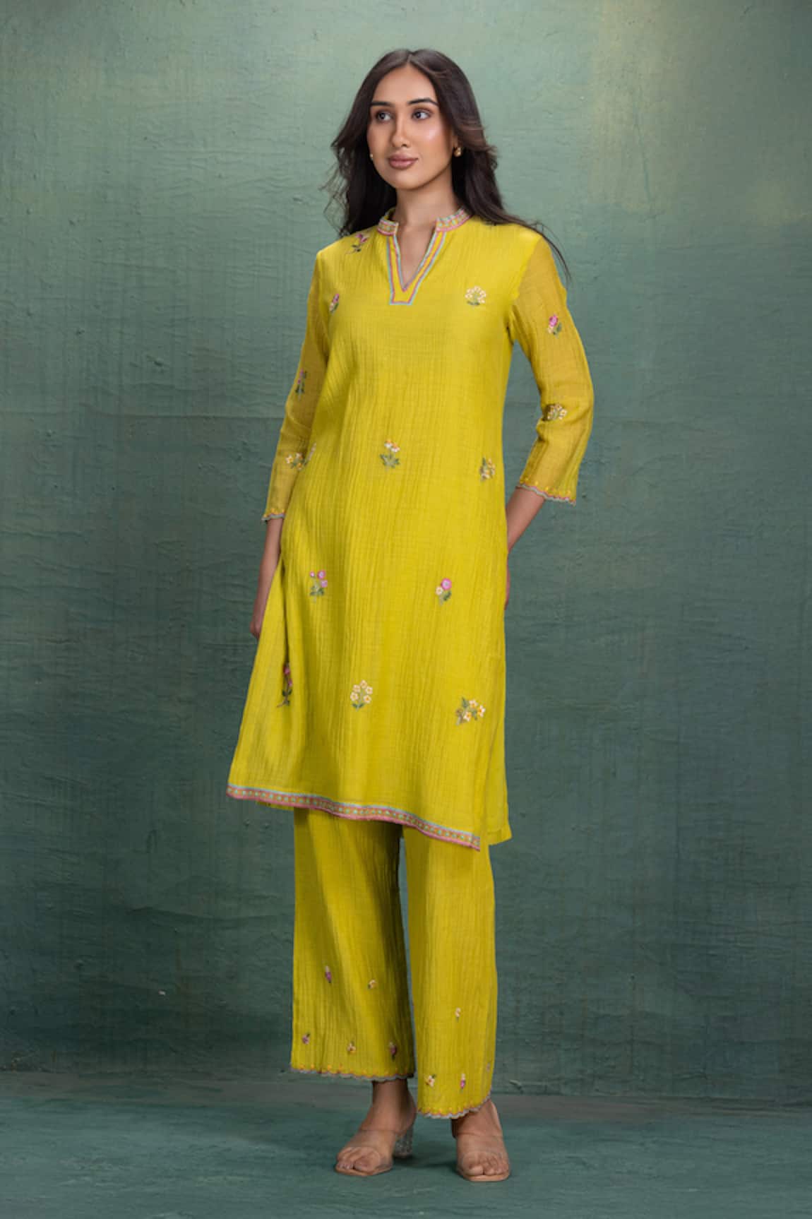 Kahani Lush Neon Green Chanderi Kurta Set 