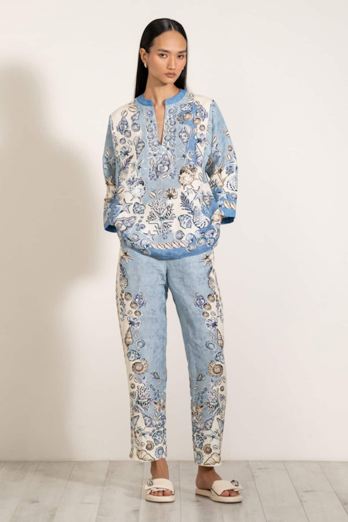 RANNA GILL Sky Blue Printed Miranda Top 