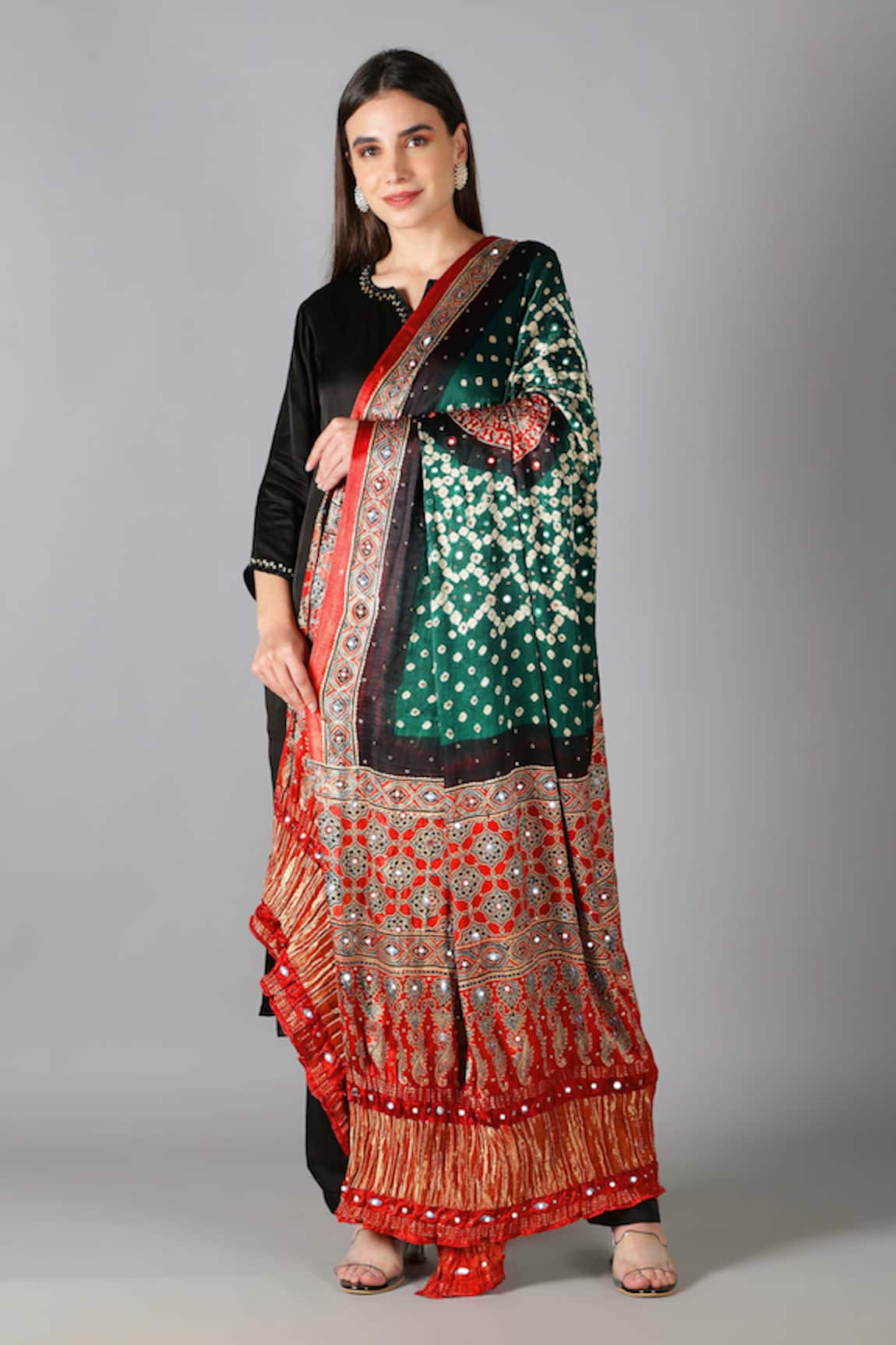 Sheeshakari Black Silk Straight Kurta Set 