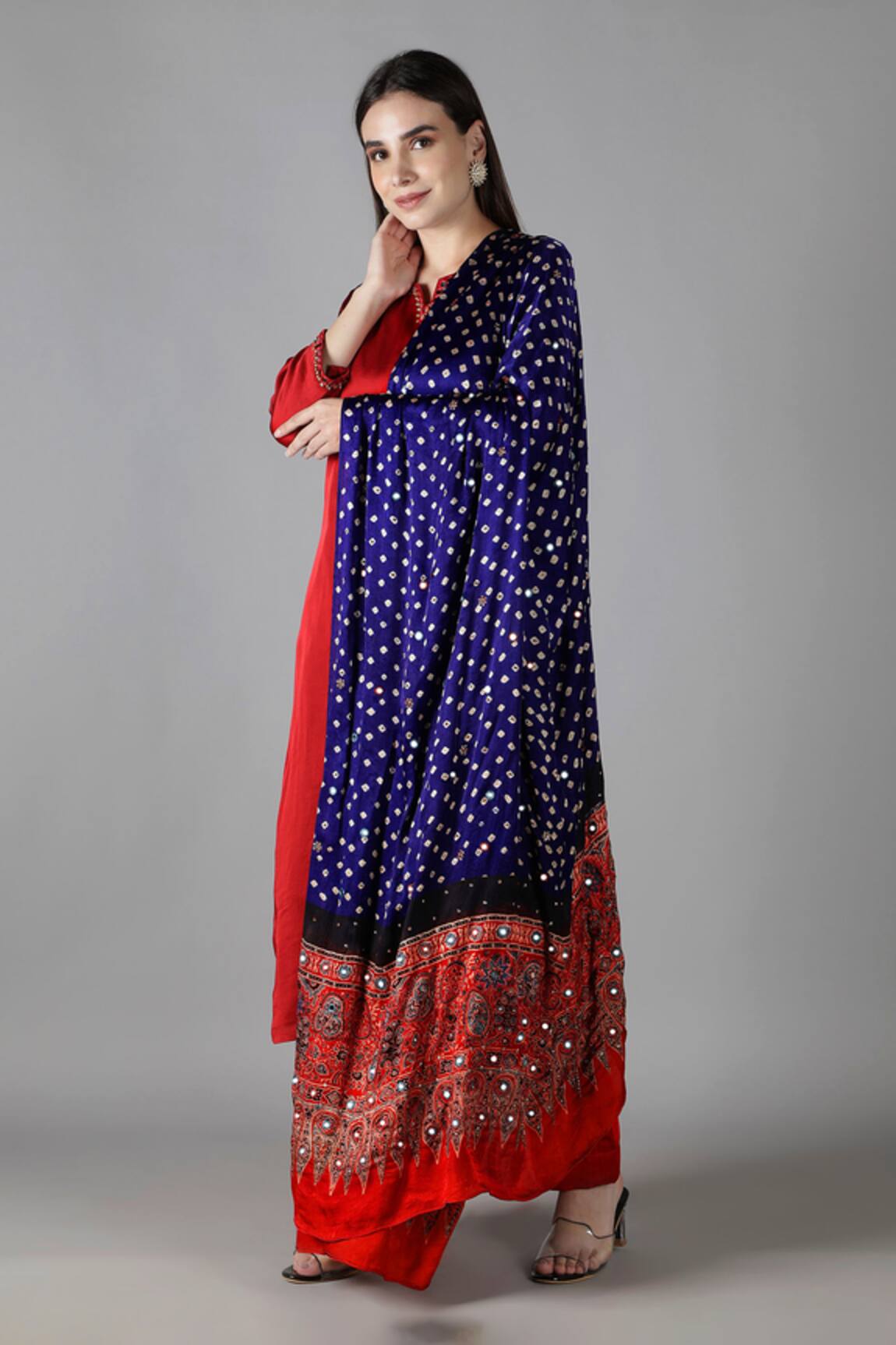 Sheeshakari Red Silk Straight Kurta Set 