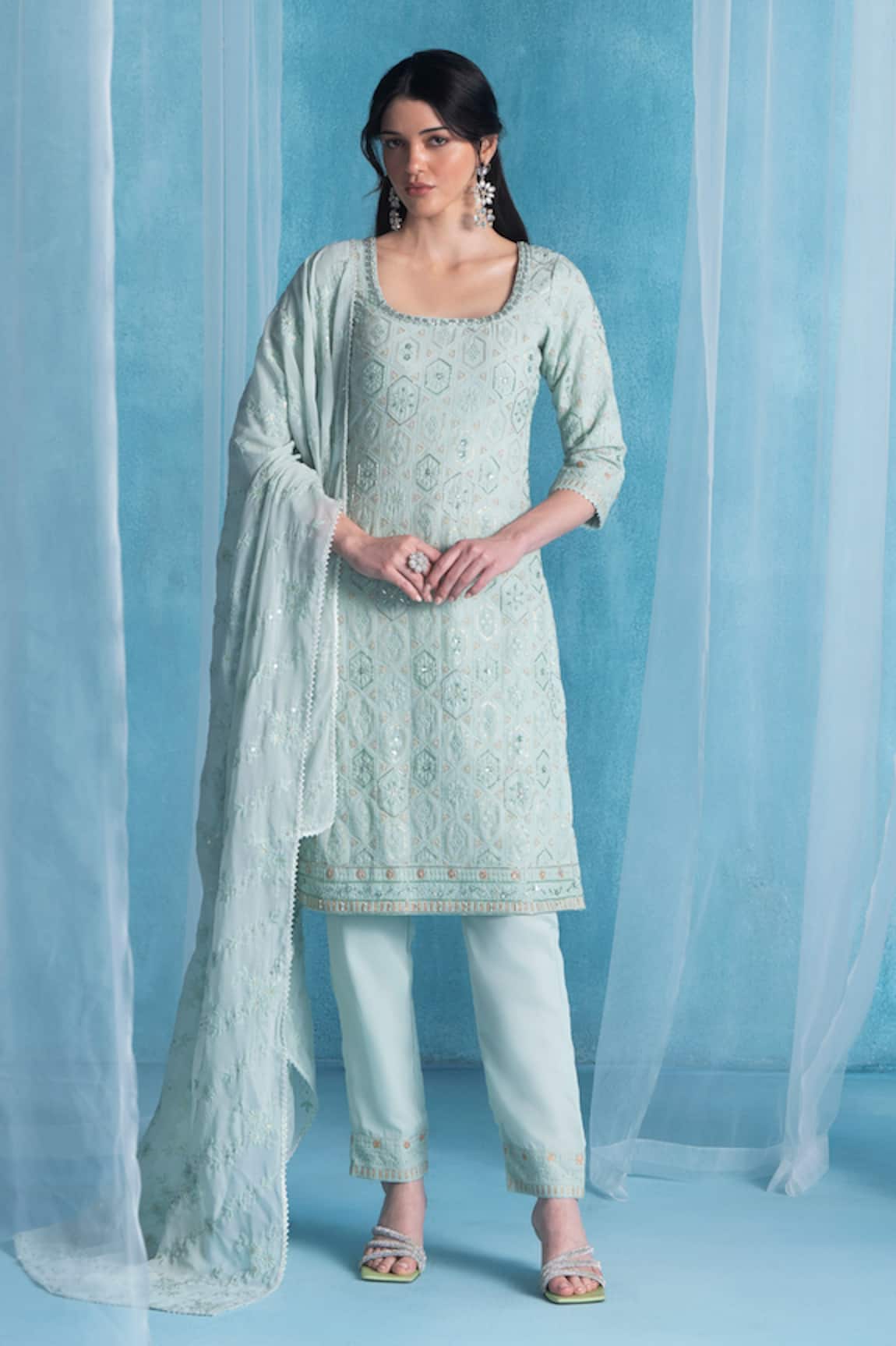 LASHKARAA Soft Blue Embroidered Kurta Set 