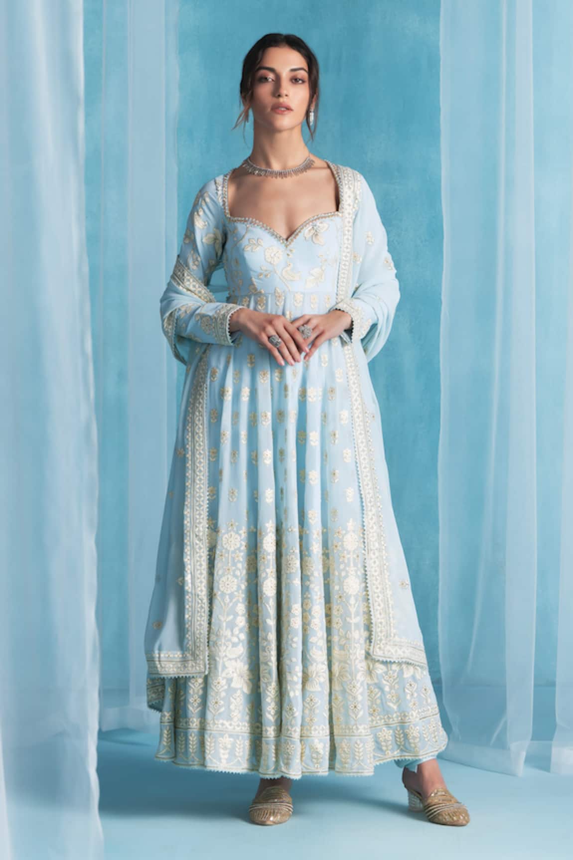 LASHKARAA Sky Blue Anarkali Kurta Set 