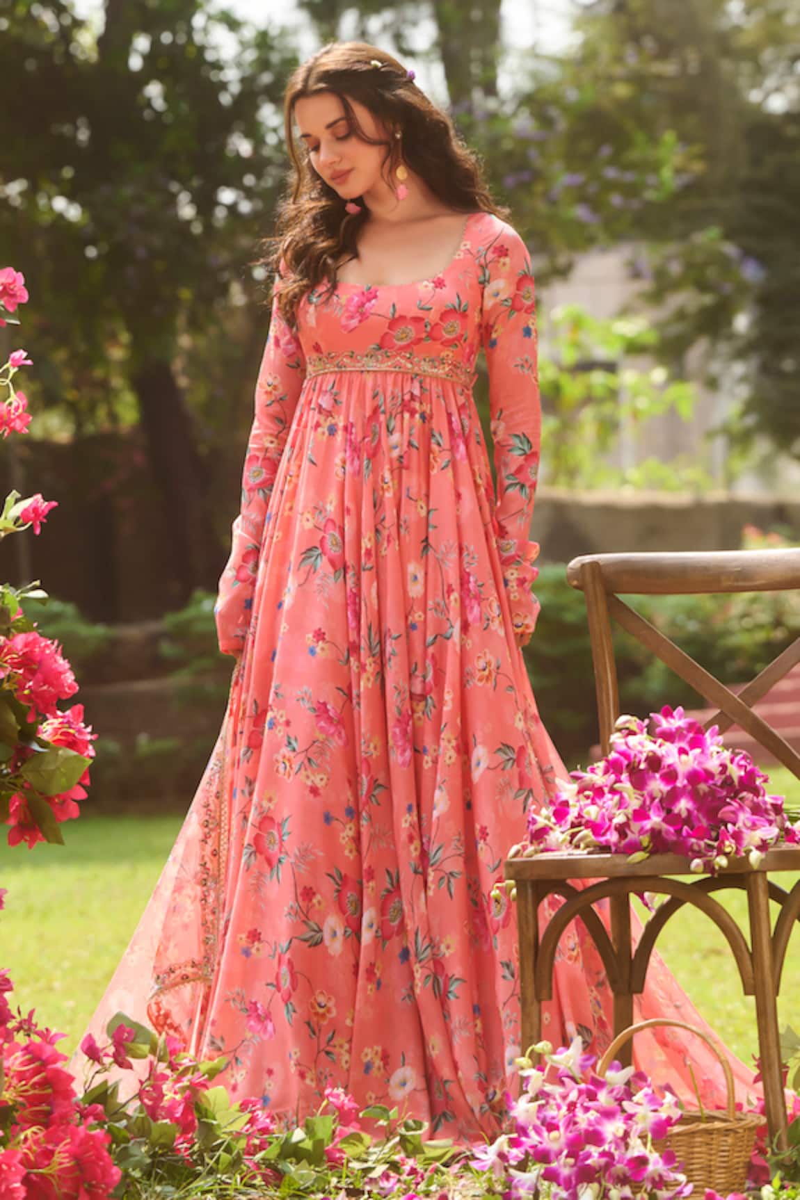 LASHKARAA Coral Floral Anarkali Set 